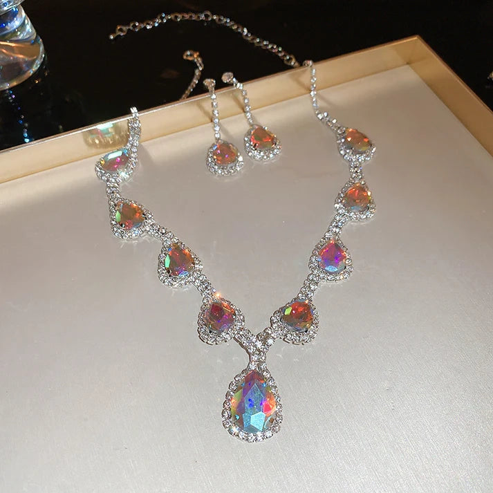 Crystal Jewelry Set, Bridal Necklace Earrings Set, Wedding Gift Women