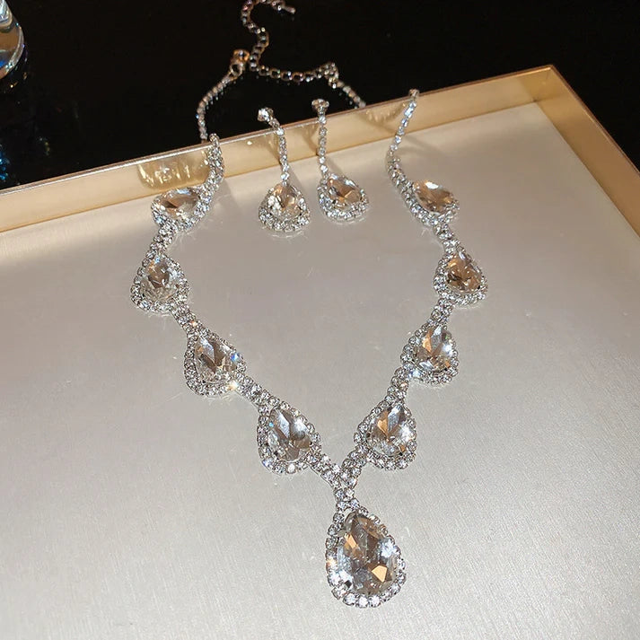 Crystal Jewelry Set, Bridal Necklace Earrings Set, Wedding Gift Women