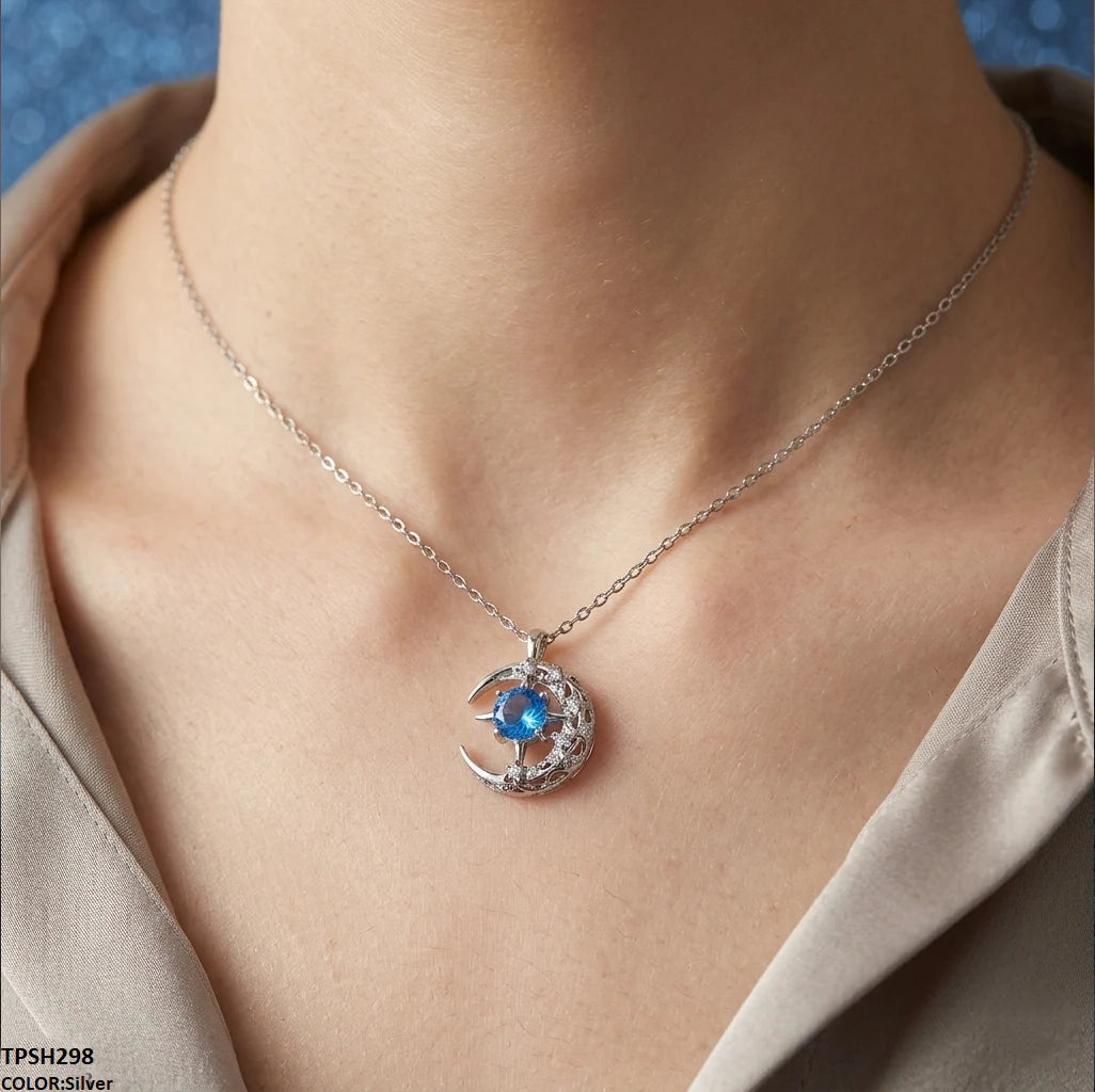 Moon Crystal Necklace, Celestial Pendant, Rose Gold Lavender, Silver Blue
