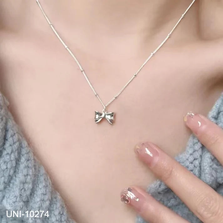 Silver Bow Necklace for Women | Dainty Bow Pendant Necklace | Minimalist Jewelry Gift for Her | Cute Everyday Necklace