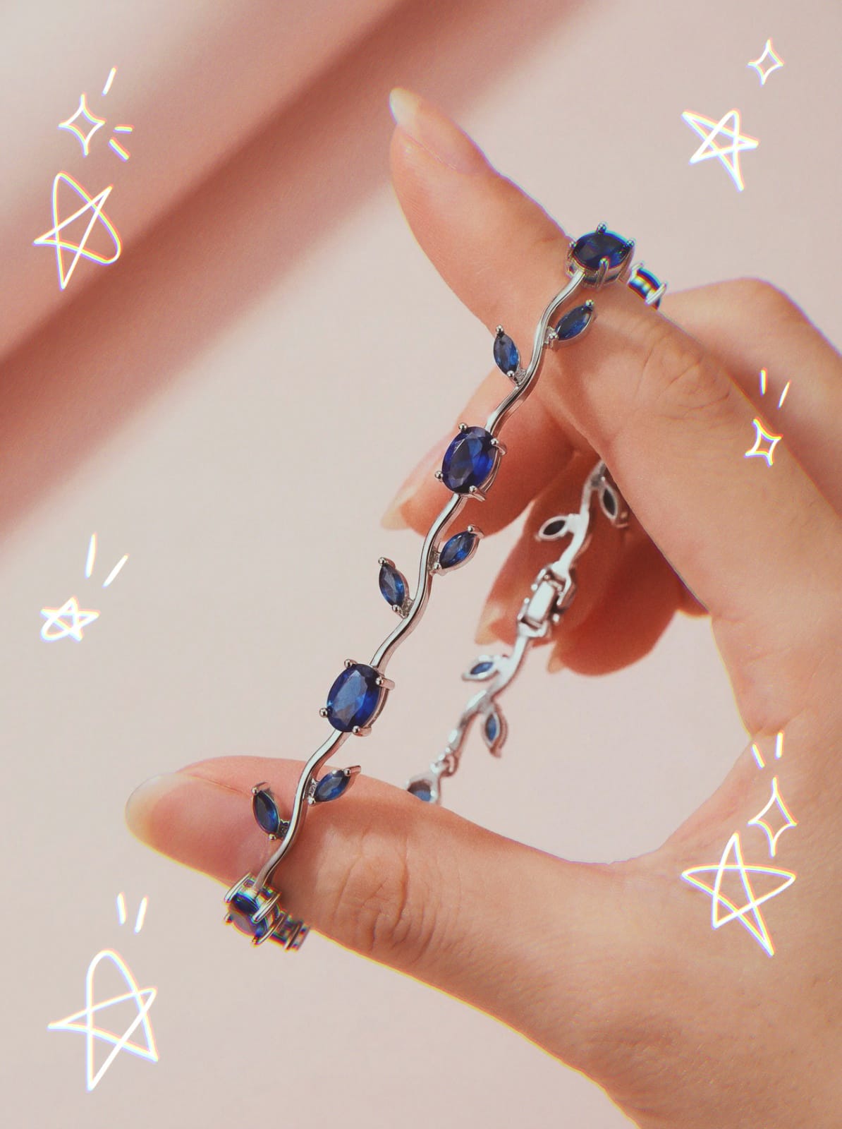 Silver Blue Tulip Bracelet with Sapphire Blue Cubic Zirconia | Elegant Floral Tennis Bracelet | Nature Inspired Crystal Bracelet for Women | EveStone