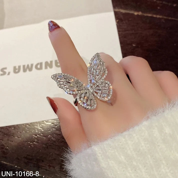 Crystal Butterfly Statement Ring for Women – Sparkling Silver Butterfly Ring, Adjustable Cocktail Ring, Elegant Crystal Jewelry, Gift for Her