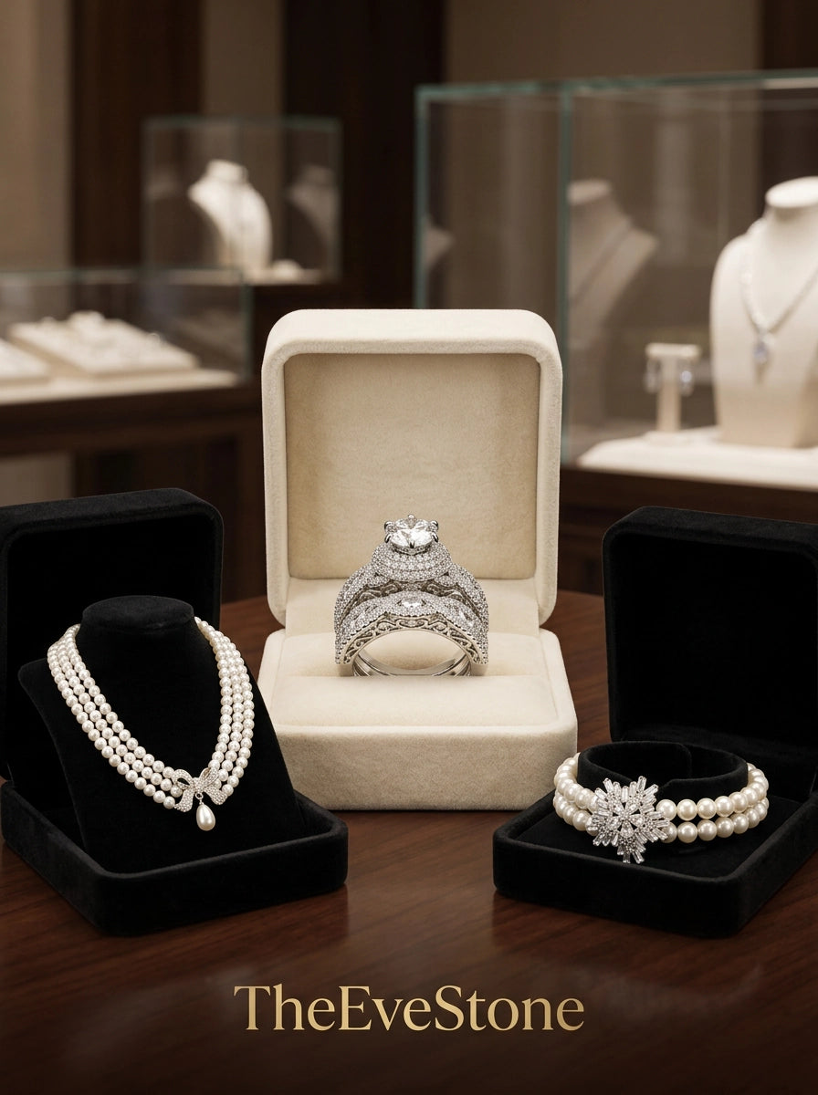 Pearl Jewelry Set, Pearl Necklace + Ring + Bracelet, Wedding Gift for Women