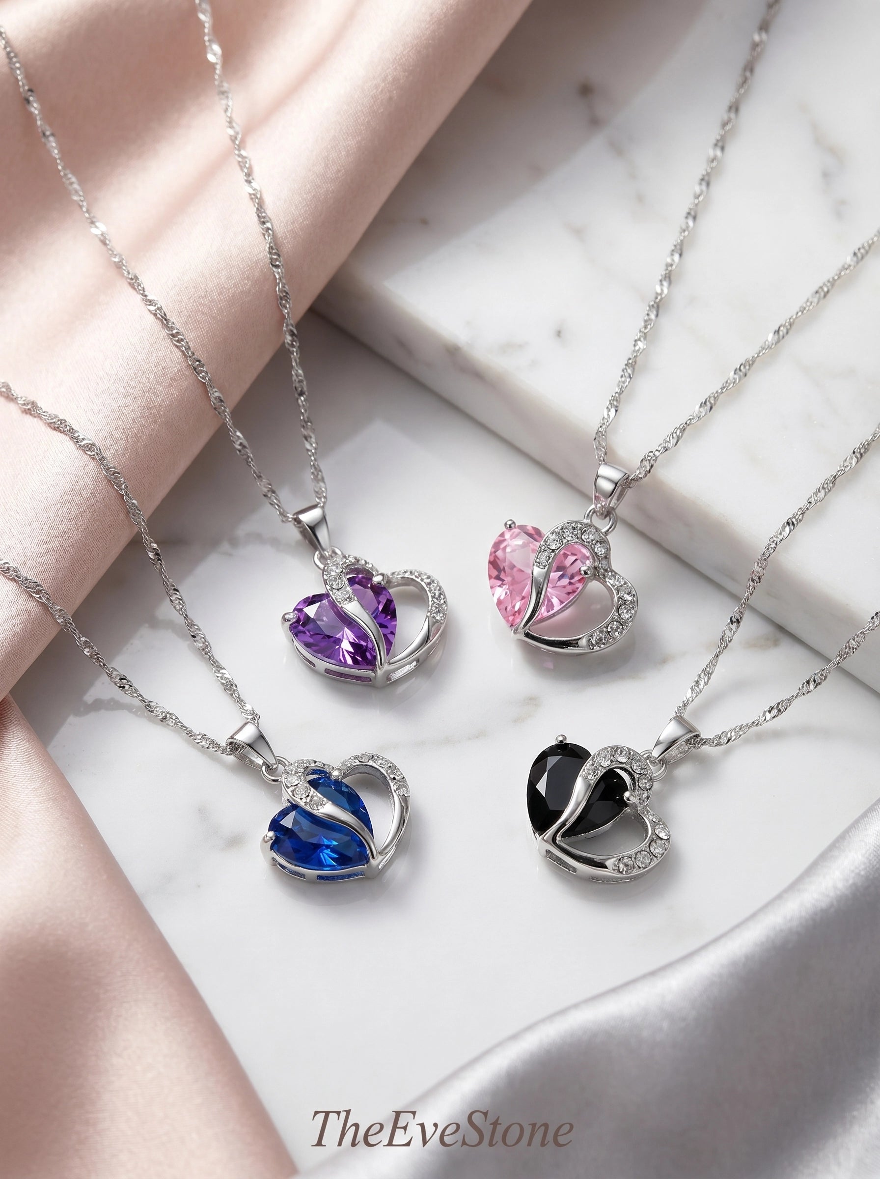 Heart Crystal Necklace Set, Gift for Women
