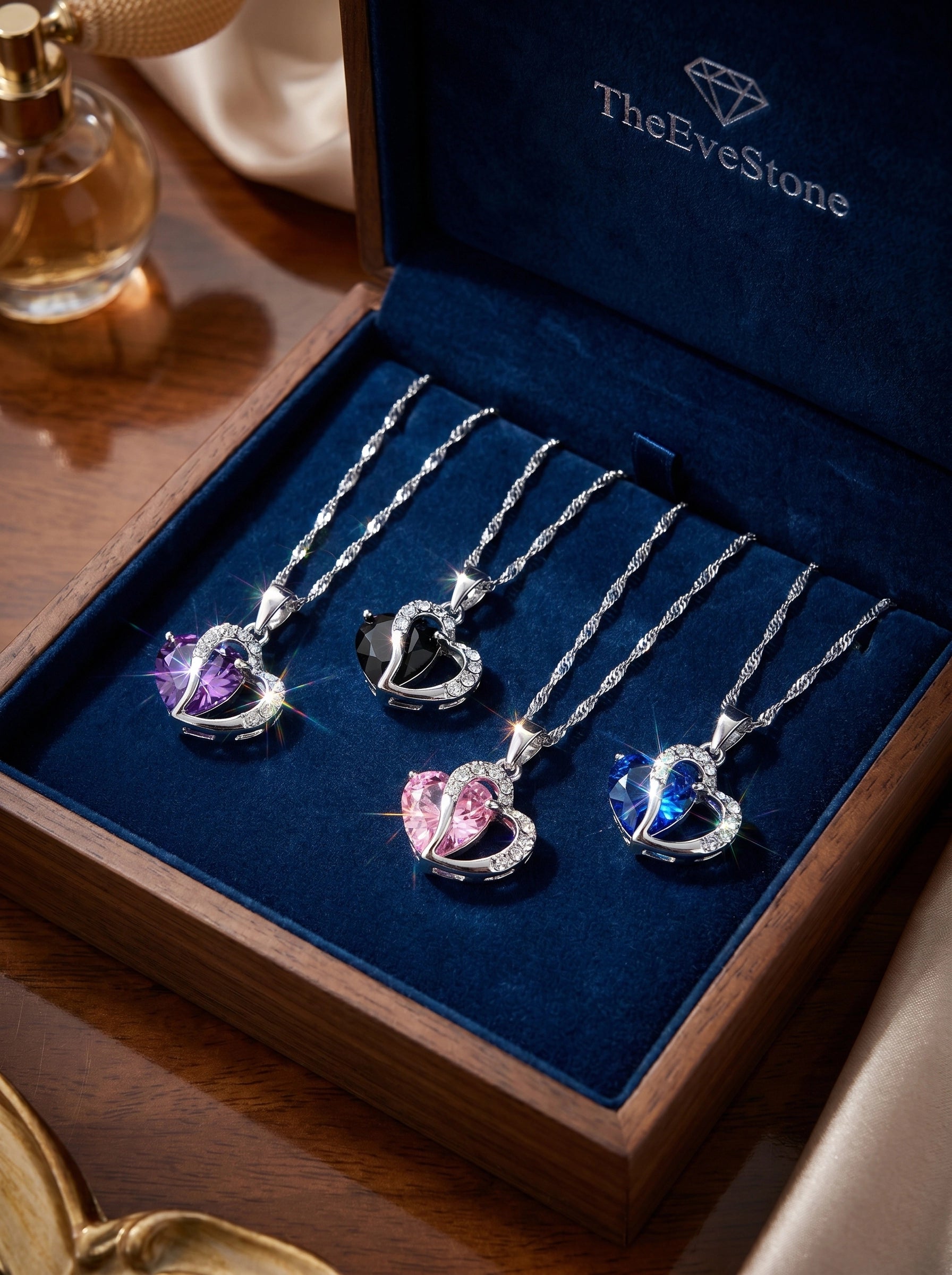 Heart Crystal Necklace Set, Gift for Women