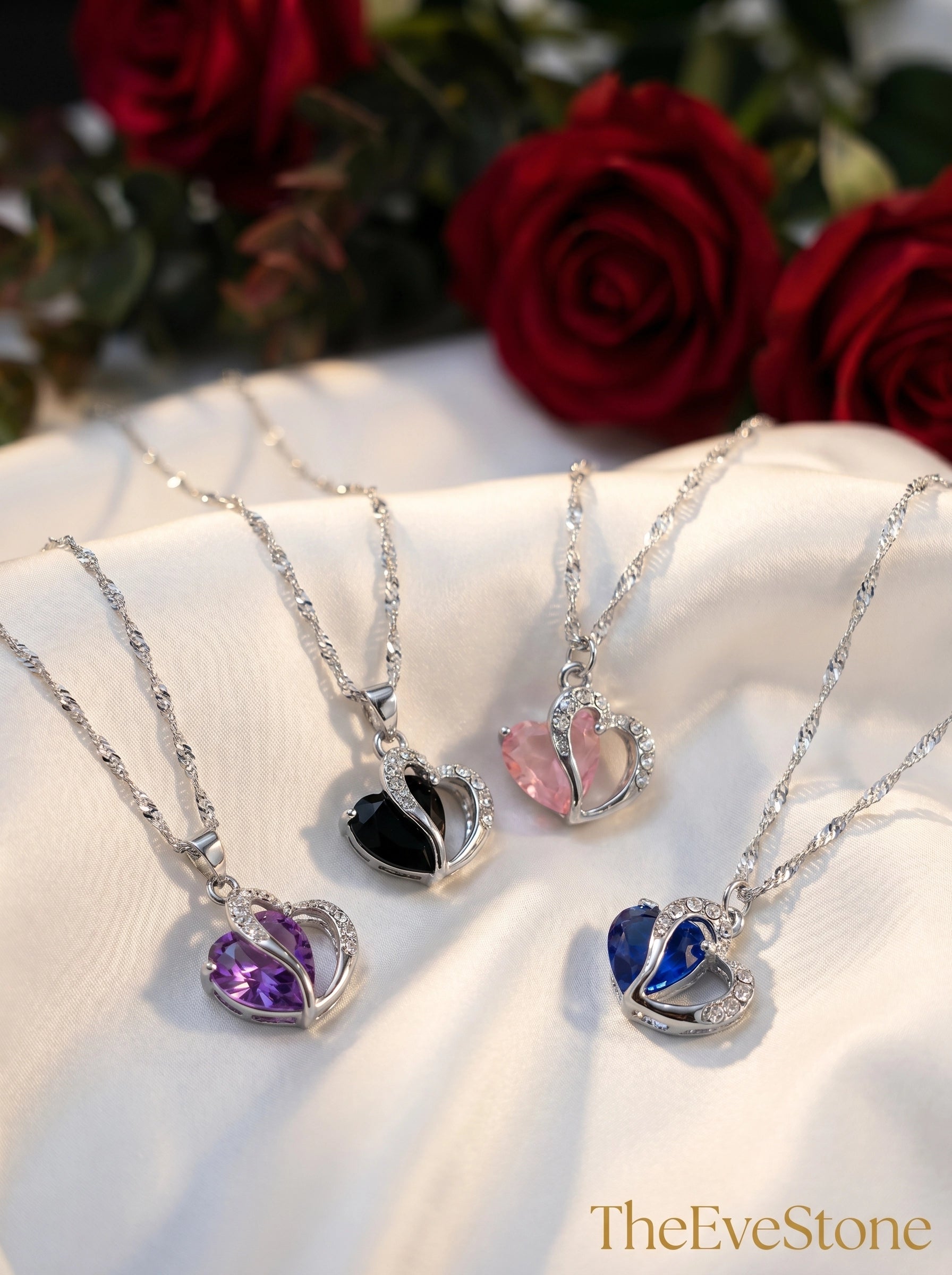 Heart Crystal Necklace Set, Gift for Women