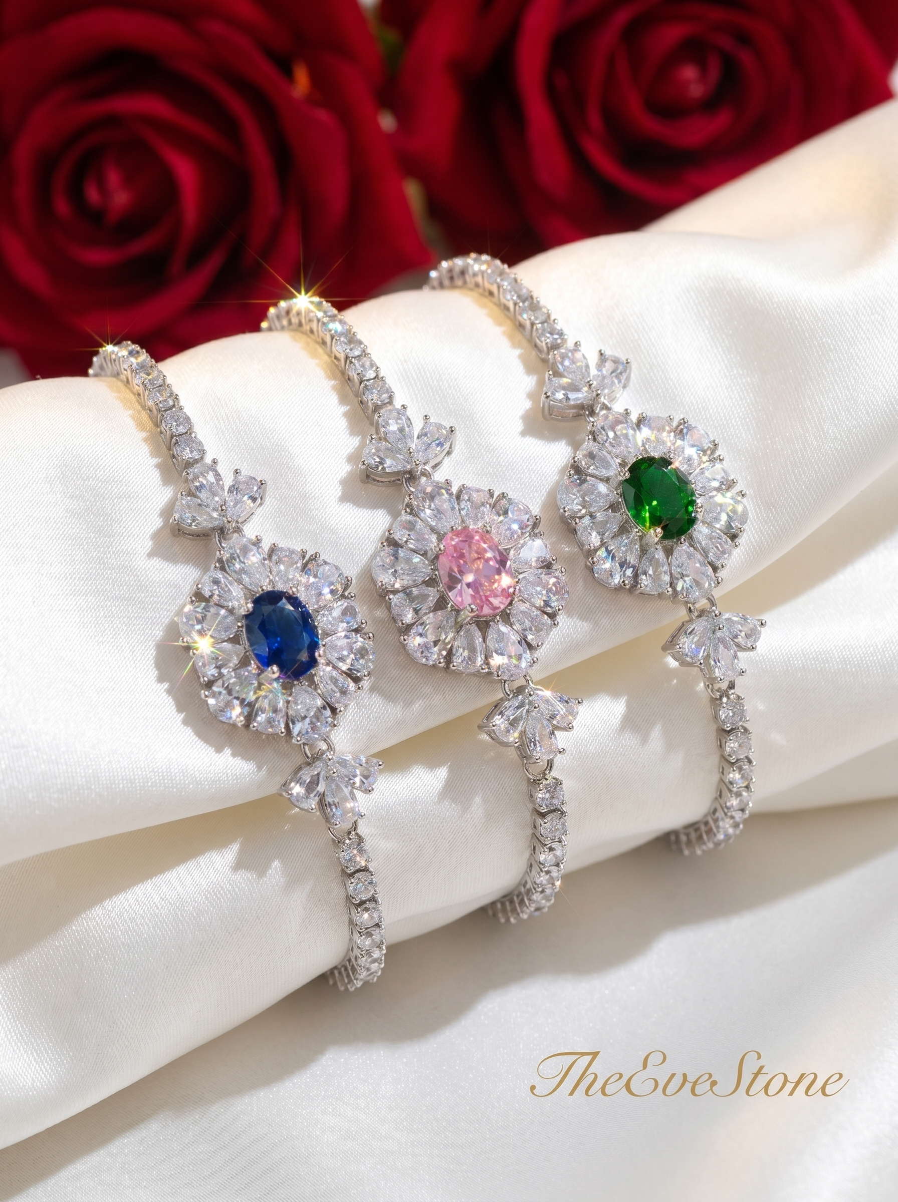 Crystal Bracelet Set, Floral Bracelet, Bridesmaid Jewelry Gift for Women