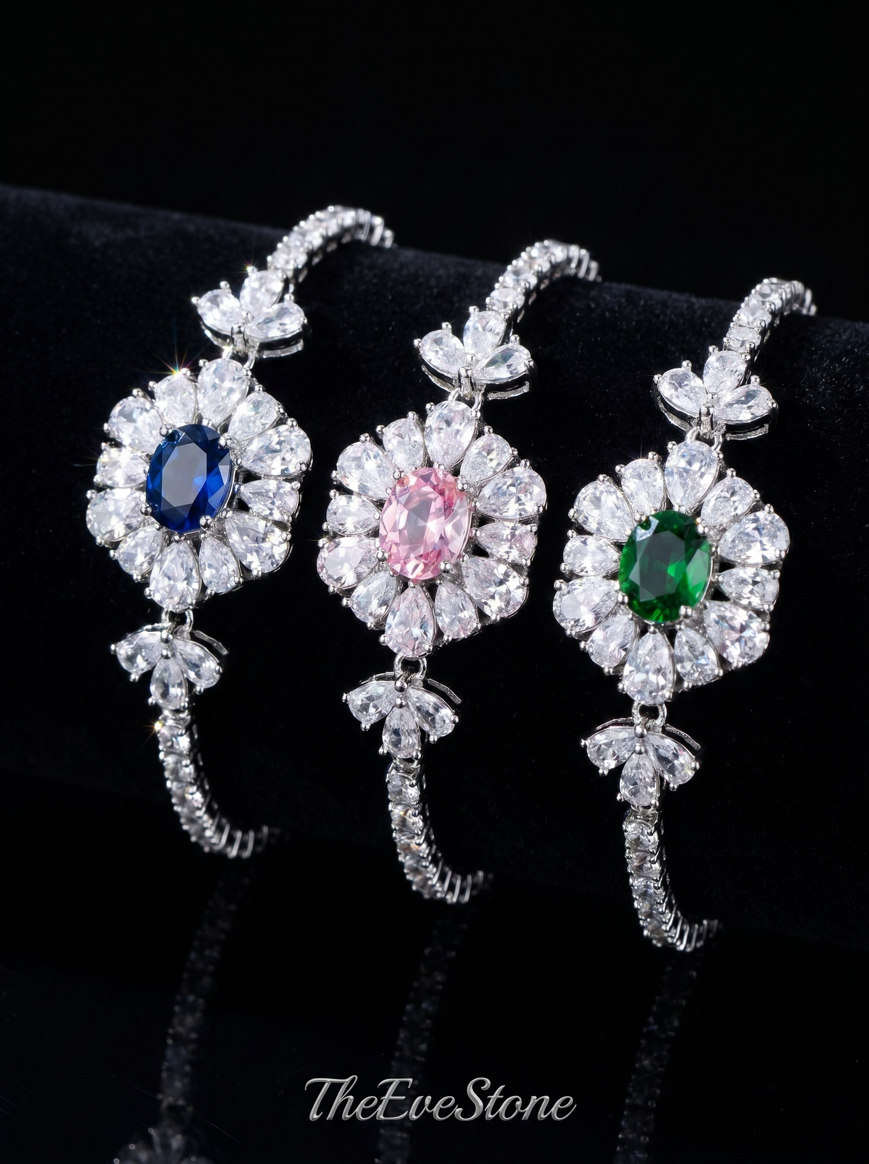 Crystal Bracelet Set, Floral Bracelet, Bridesmaid Jewelry Gift for Women