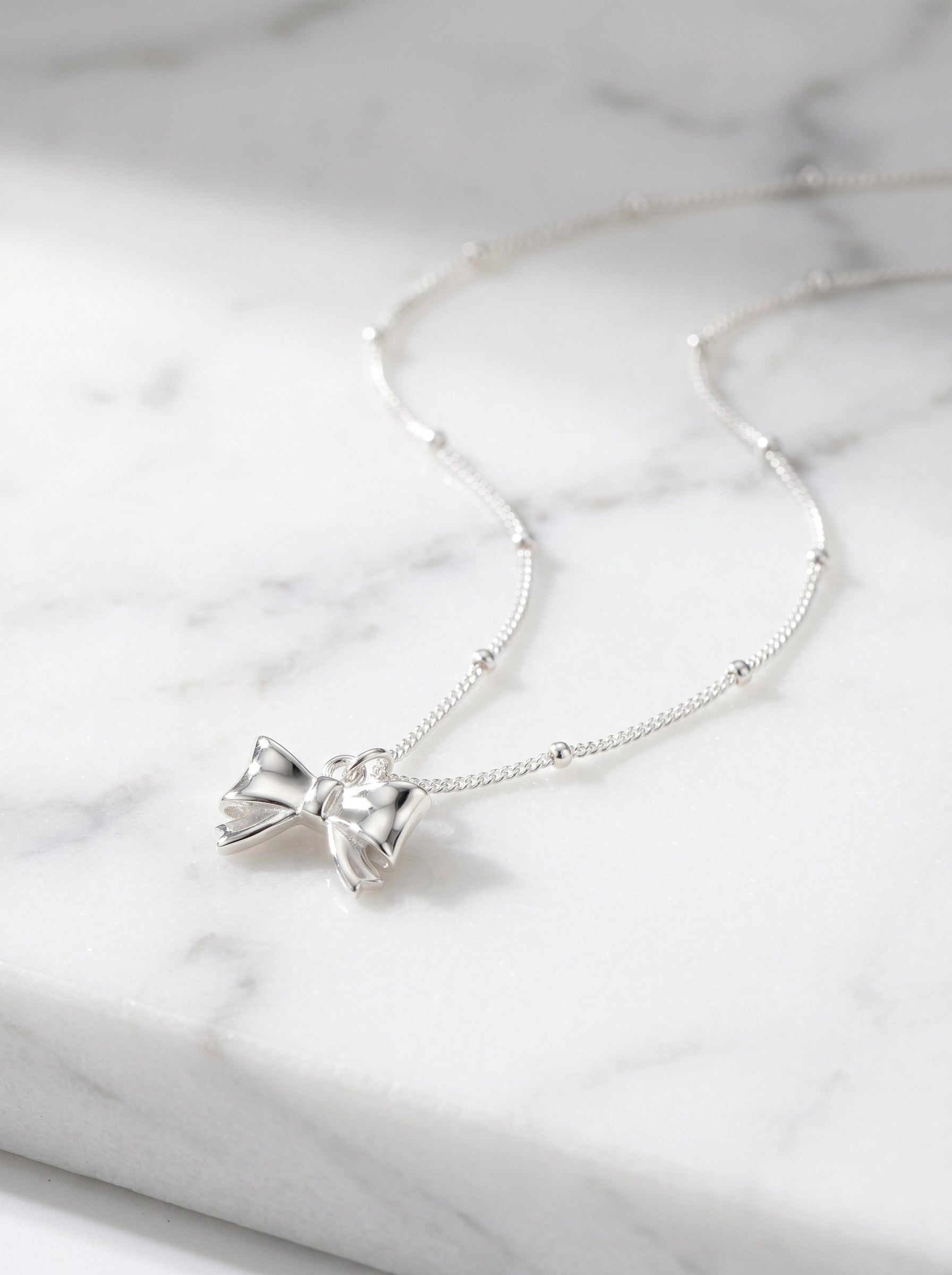 Silver Bow Necklace for Women | Dainty Bow Pendant Necklace | Minimalist Jewelry Gift for Her | Cute Everyday Necklace