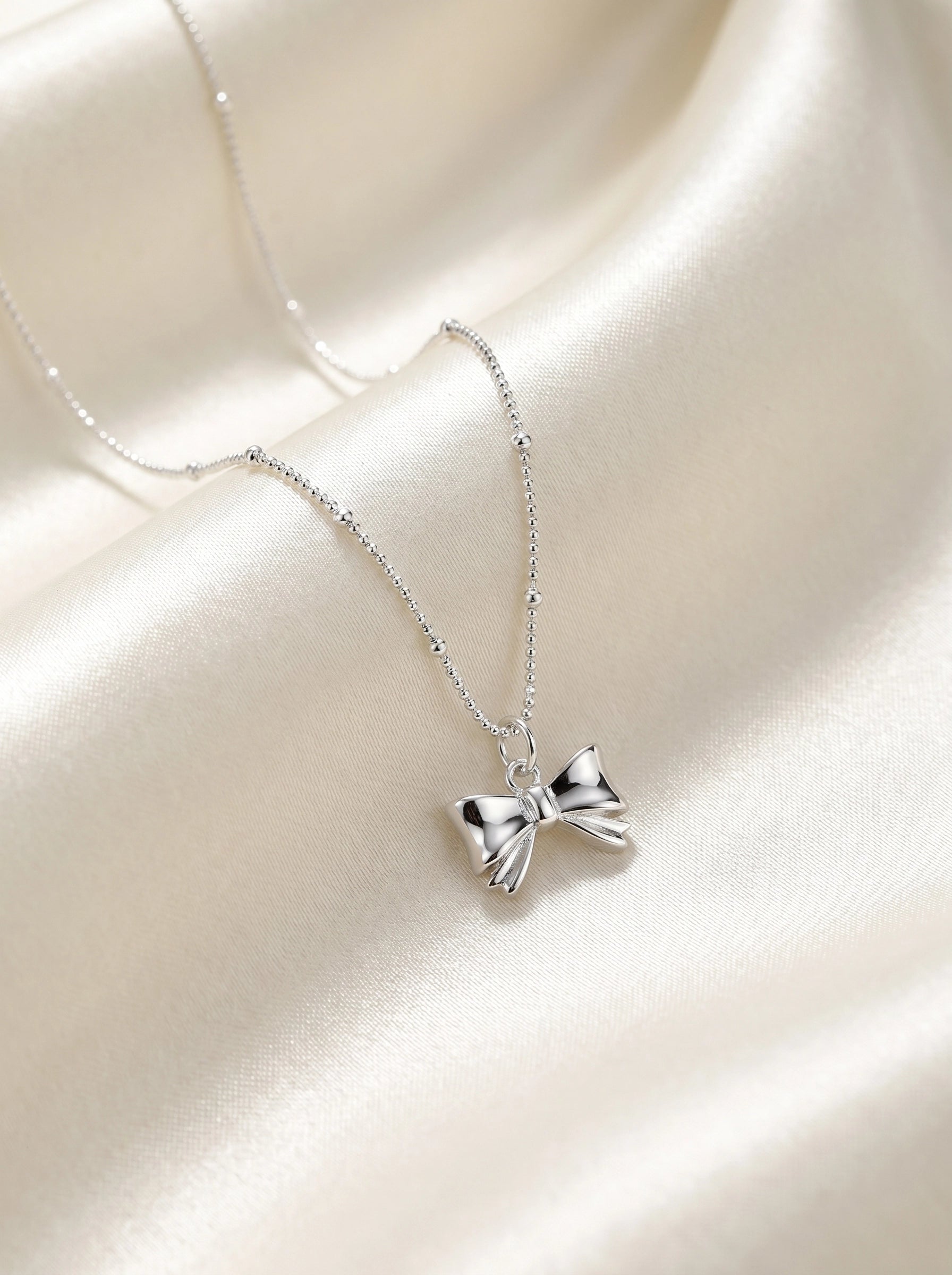 Silver Bow Necklace for Women | Dainty Bow Pendant Necklace | Minimalist Jewelry Gift for Her | Cute Everyday Necklace