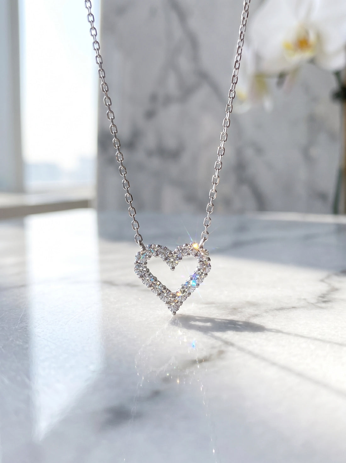 Sparkling Open Heart Necklace for Women | Cubic Zirconia Heart Pendant Necklace | Silver Dainty Jewelry Gift for Her