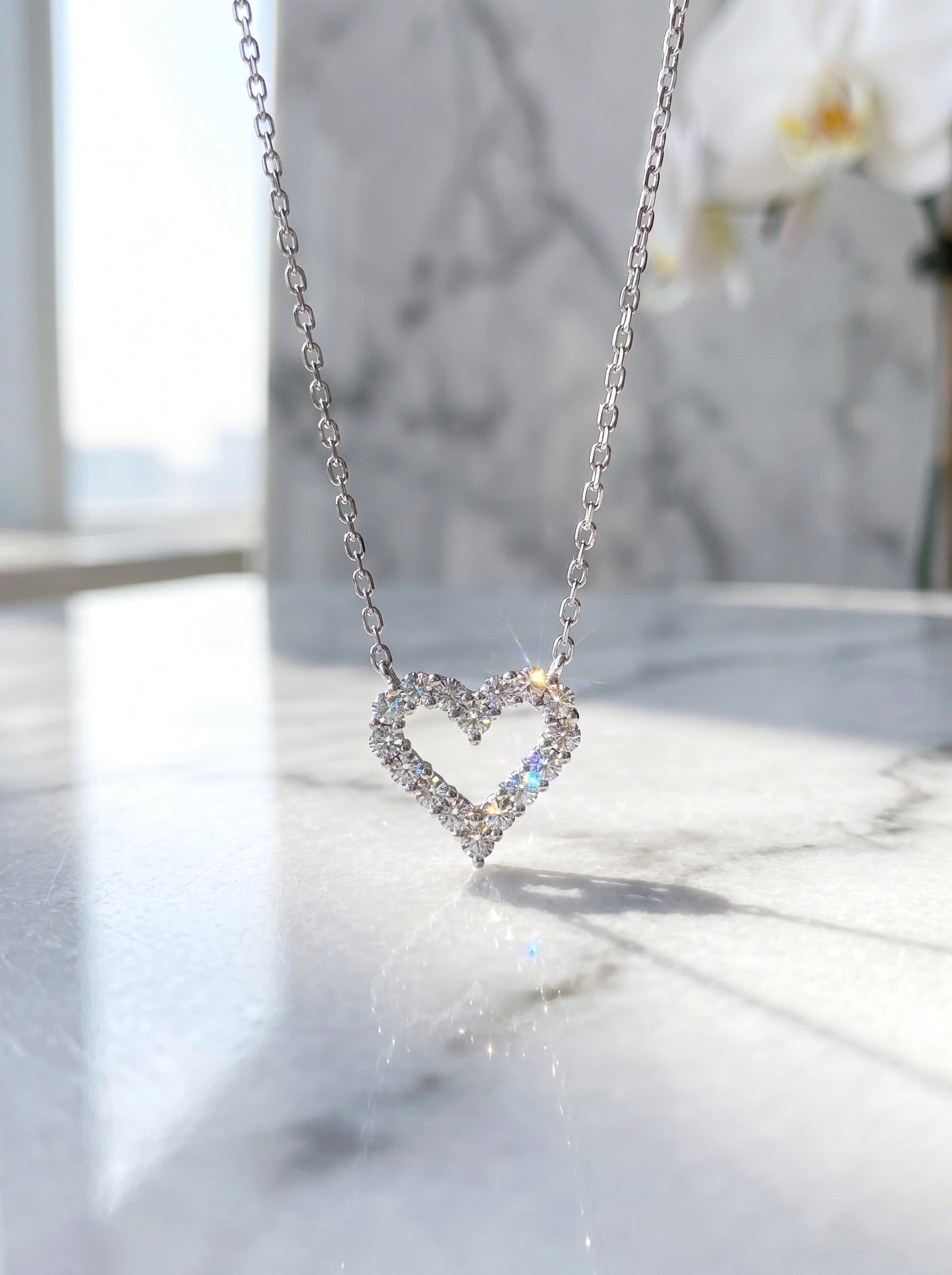 Sparkling Open Heart Necklace for Women | Cubic Zirconia Heart Pendant Necklace | Silver Dainty Jewelry Gift for Her