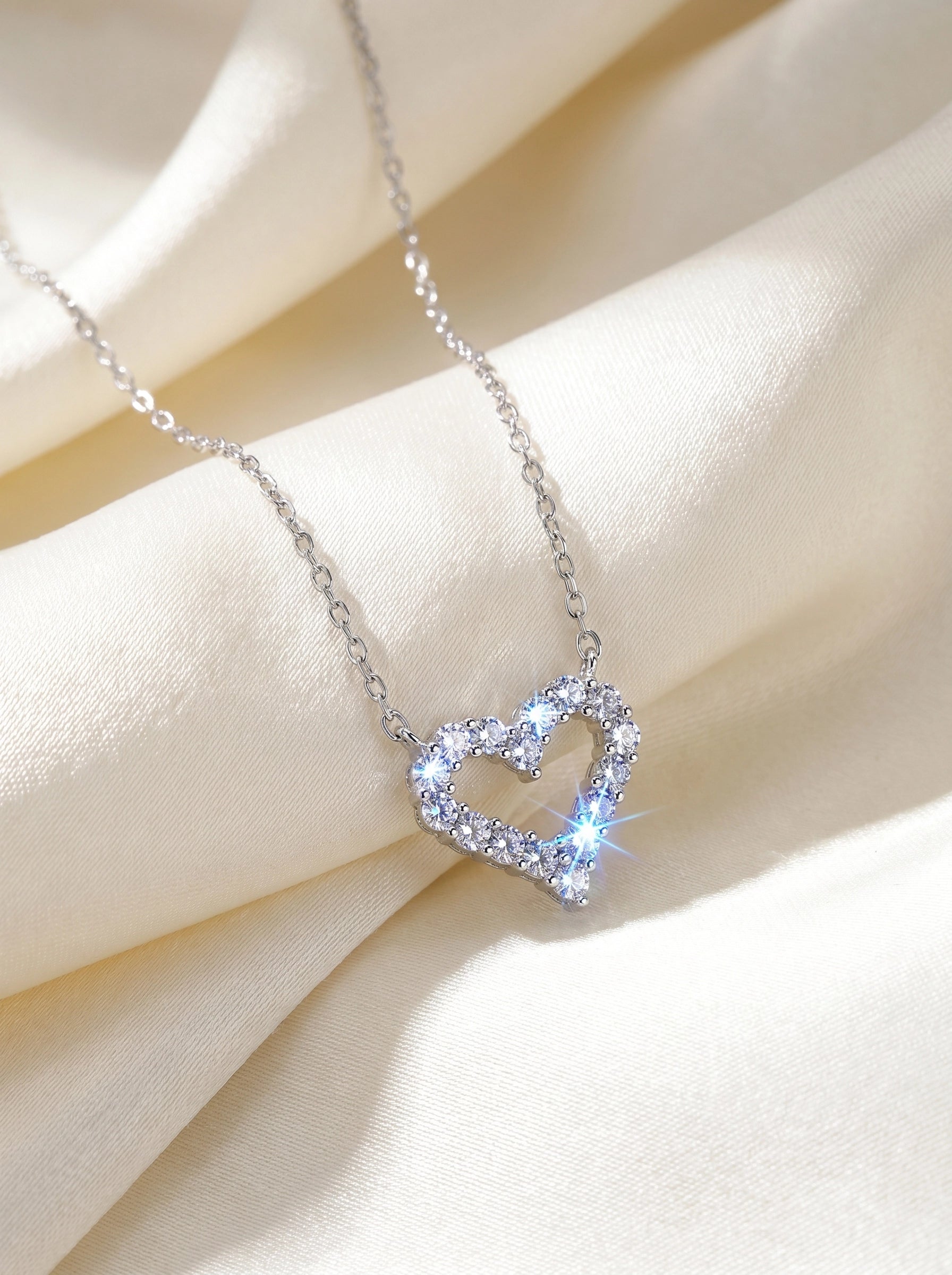 Sparkling Open Heart Necklace for Women | Cubic Zirconia Heart Pendant Necklace | Silver Dainty Jewelry Gift for Her