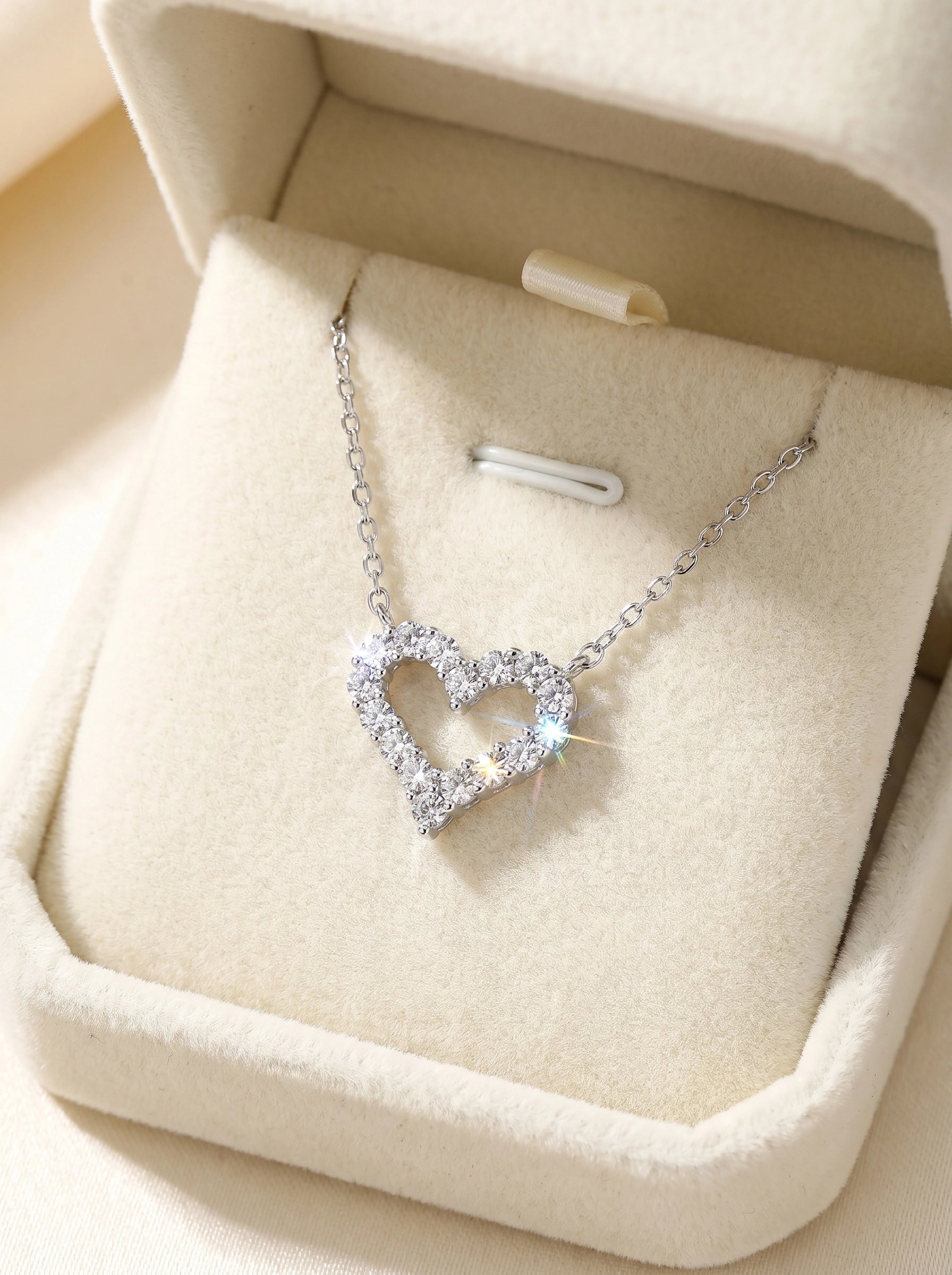 Sparkling Open Heart Necklace for Women | Cubic Zirconia Heart Pendant Necklace | Silver Dainty Jewelry Gift for Her