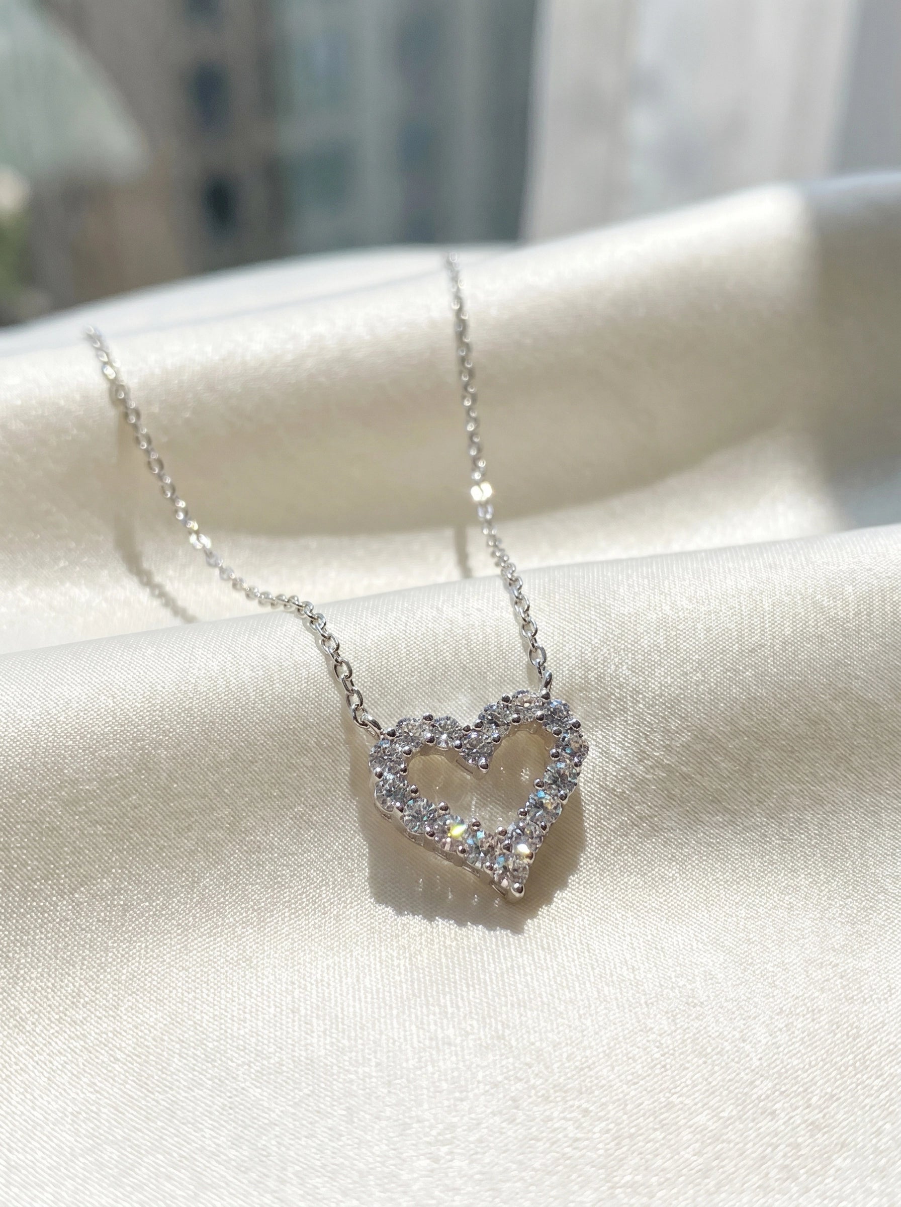 Sparkling Open Heart Necklace for Women | Cubic Zirconia Heart Pendant Necklace | Silver Dainty Jewelry Gift for Her