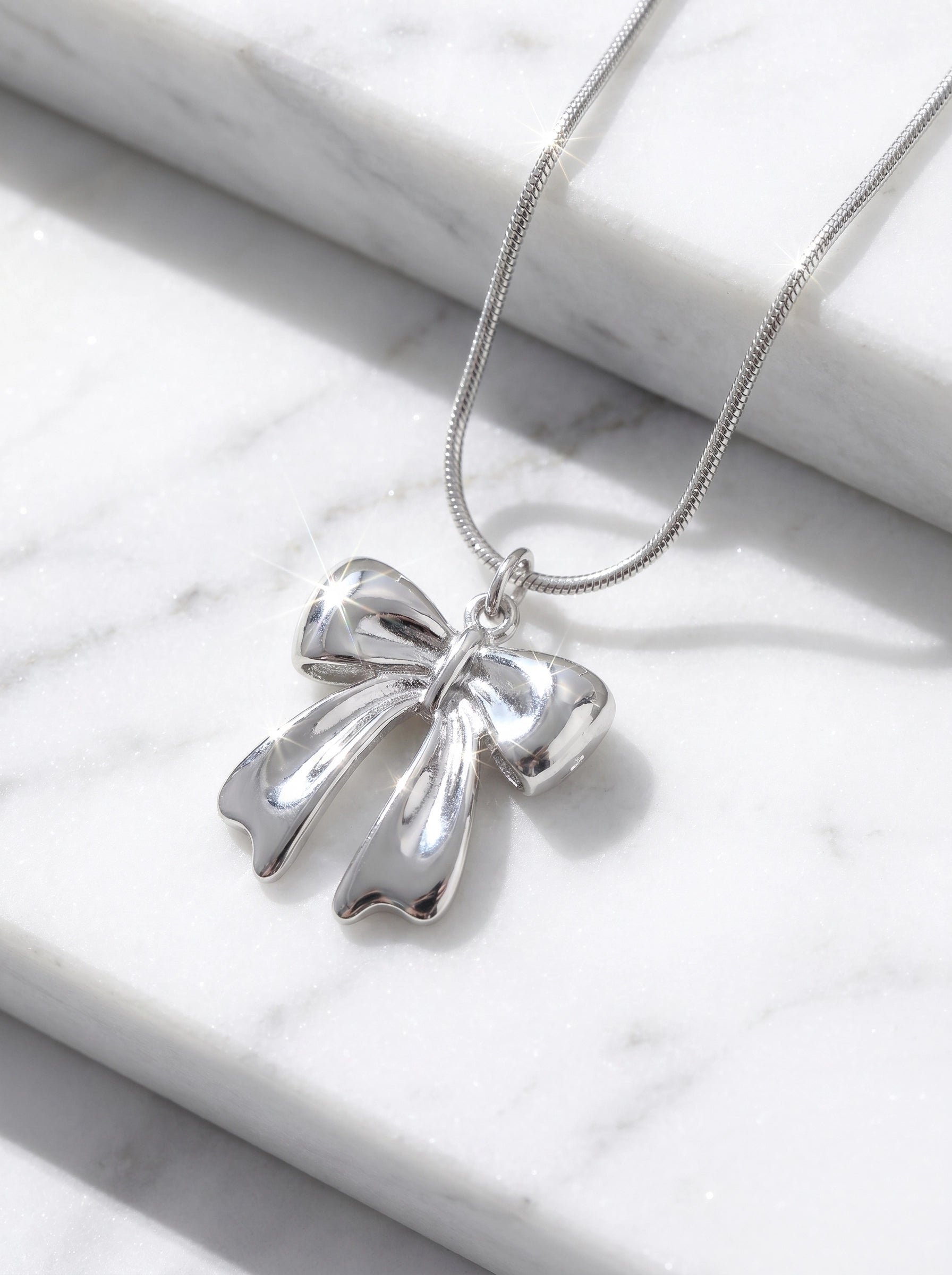 Silver Bow Pendant Necklace for Women – Elegant Ribbon Charm Necklace, Minimalist Silver Jewelry, Coquette Bow Necklace, Feminine Gift for Her