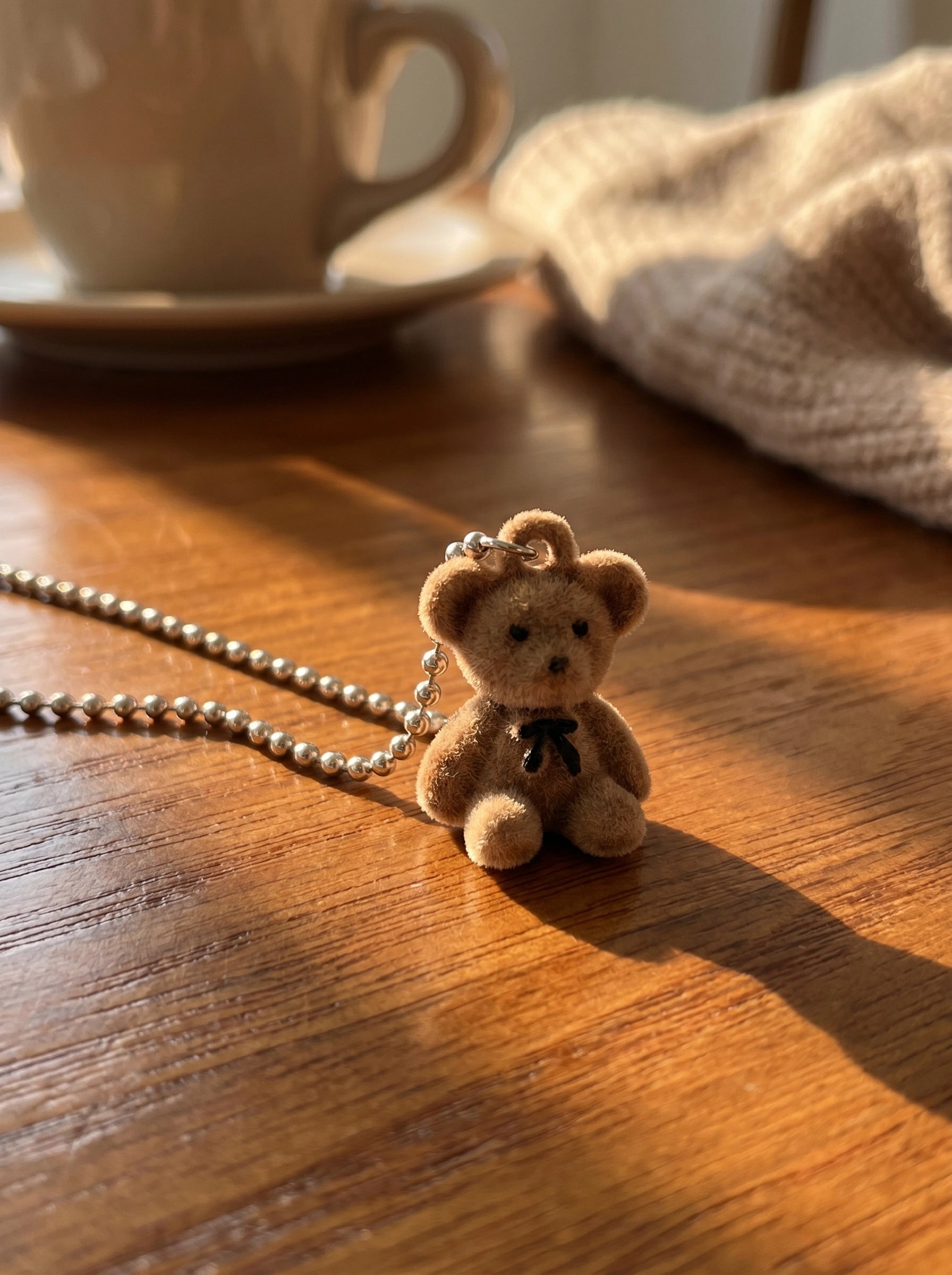 Cute Teddy Bear Pendant Necklace for Women & Girls – Plush Bear Charm Necklace, Kawaii Aesthetic Jewelry, Silver Beaded Chain, Gift for Her