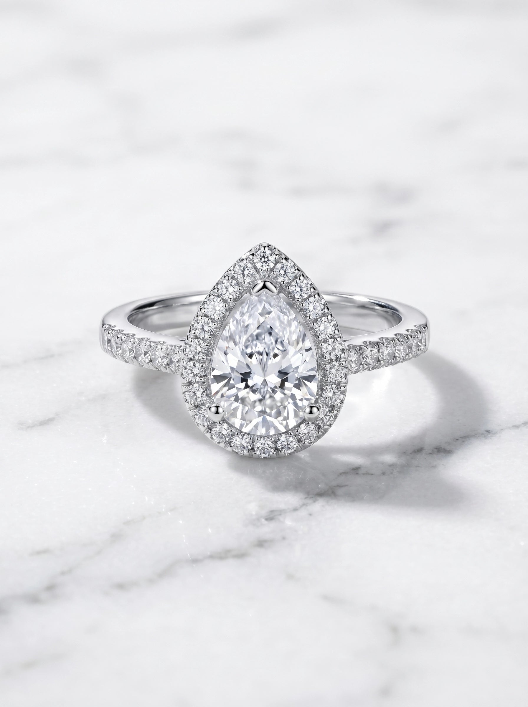 Pear Cut Halo Ring for Women – Teardrop Crystal Engagement Ring, Double Halo Statement Ring, Sparkling Silver Promise Ring, Elegant Gift for Her