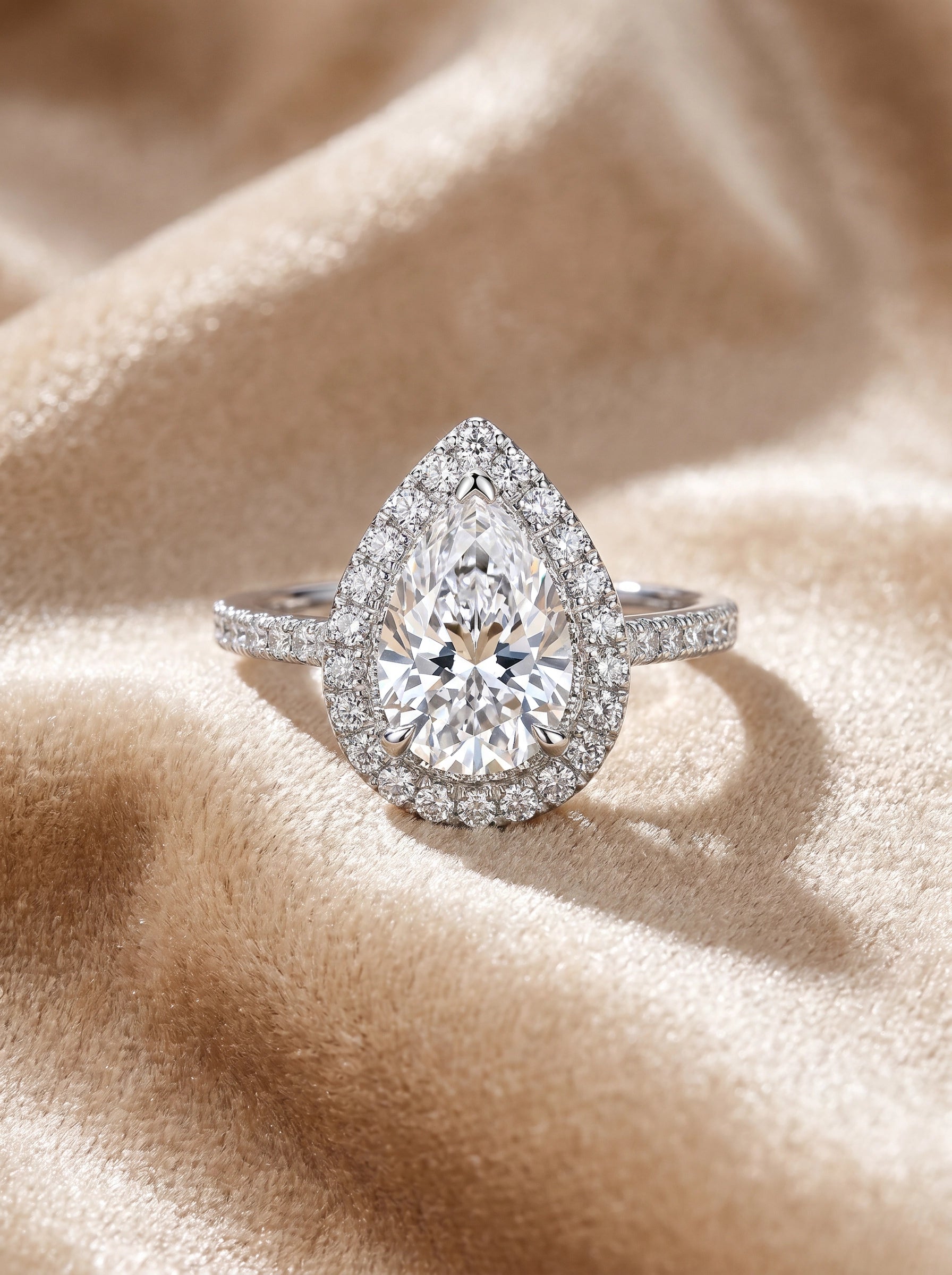 Pear Cut Halo Ring for Women – Teardrop Crystal Engagement Ring, Double Halo Statement Ring, Sparkling Silver Promise Ring, Elegant Gift for Her