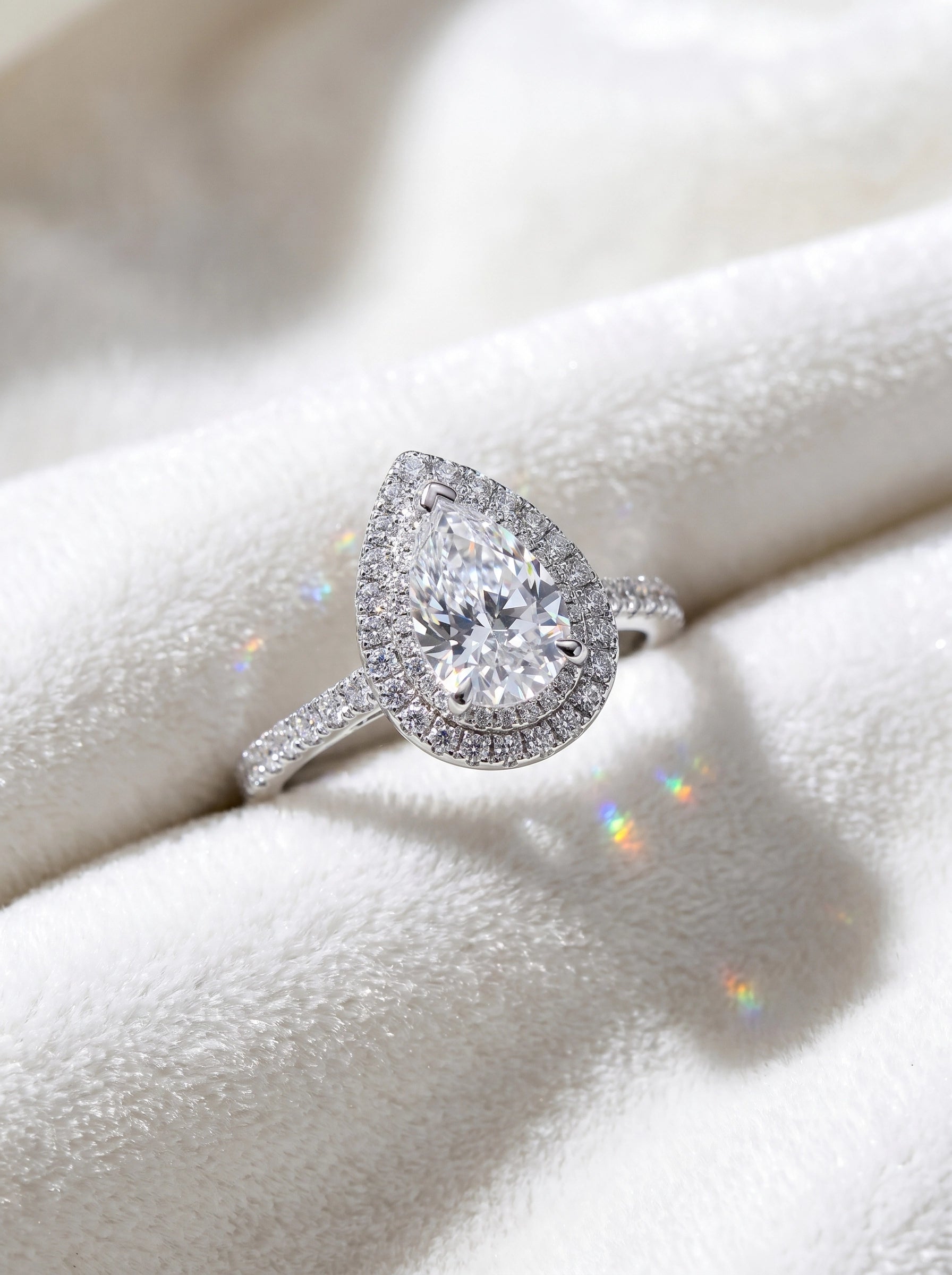 Pear Cut Halo Ring for Women – Teardrop Crystal Engagement Ring, Double Halo Statement Ring, Sparkling Silver Promise Ring, Elegant Gift for Her