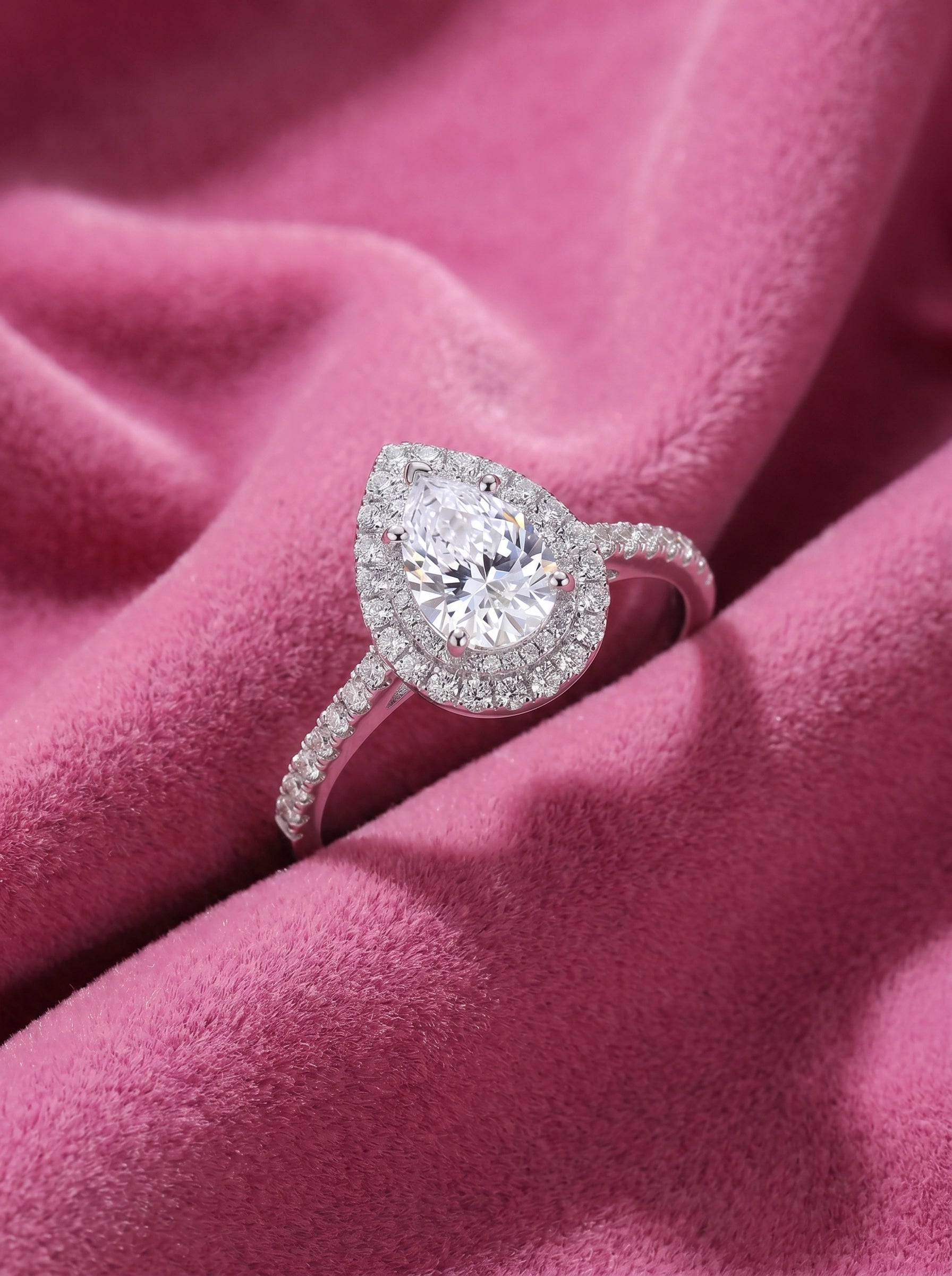 Pear Cut Halo Ring for Women – Teardrop Crystal Engagement Ring, Double Halo Statement Ring, Sparkling Silver Promise Ring, Elegant Gift for Her