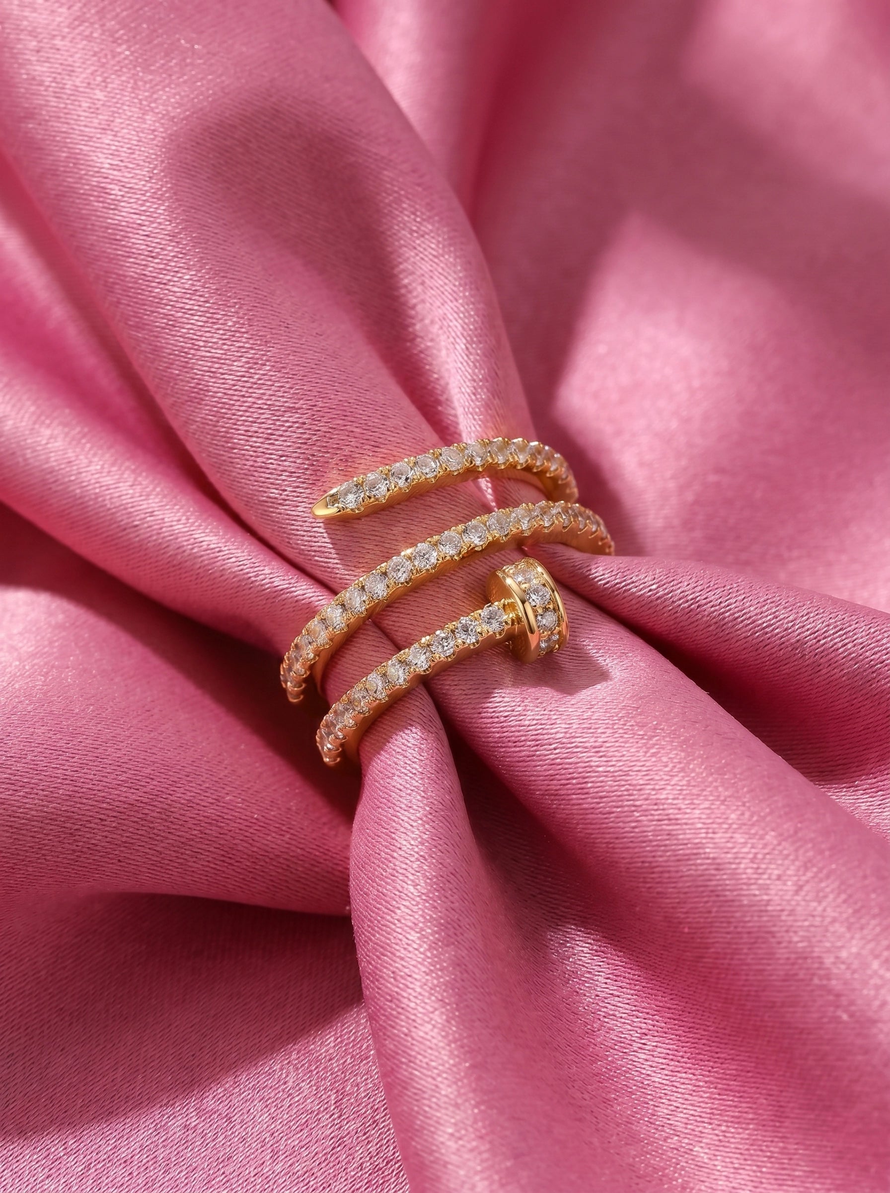 Gold Crystal Wrap Ring for Women – Adjustable Spiral Ring, Elegant Statement Ring, Minimalist Gold Jewelry, Sparkly Fashion Ring, Gift for Her