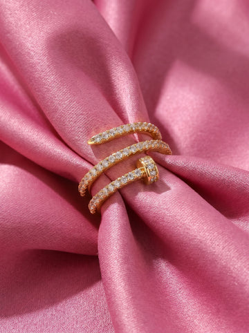 Gold Crystal Wrap Ring for Women – Adjustable Spiral Ring, Elegant Statement Ring, Minimalist Gold Jewelry, Sparkly Fashion Ring, Gift for Her