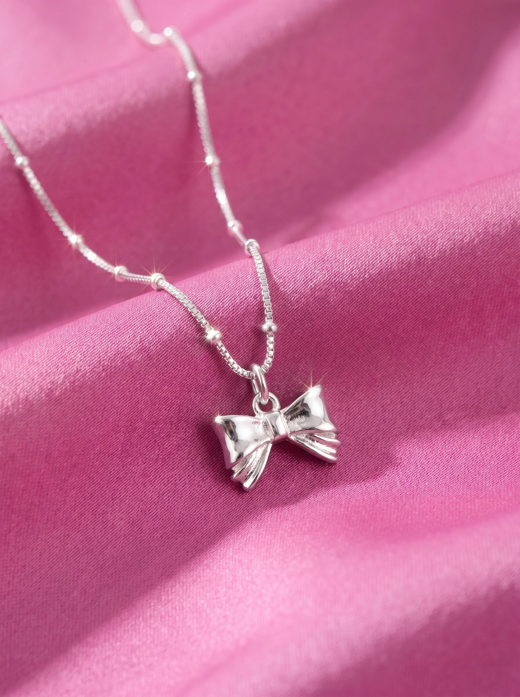 Silver Bow Necklace for Women | Dainty Bow Pendant Necklace | Minimalist Jewelry Gift for Her | Cute Everyday Necklace