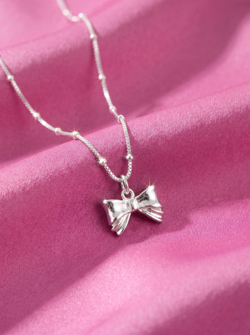 Silver Bow Necklace for Women | Dainty Bow Pendant Necklace | Minimalist Jewelry Gift for Her | Cute Everyday Necklace