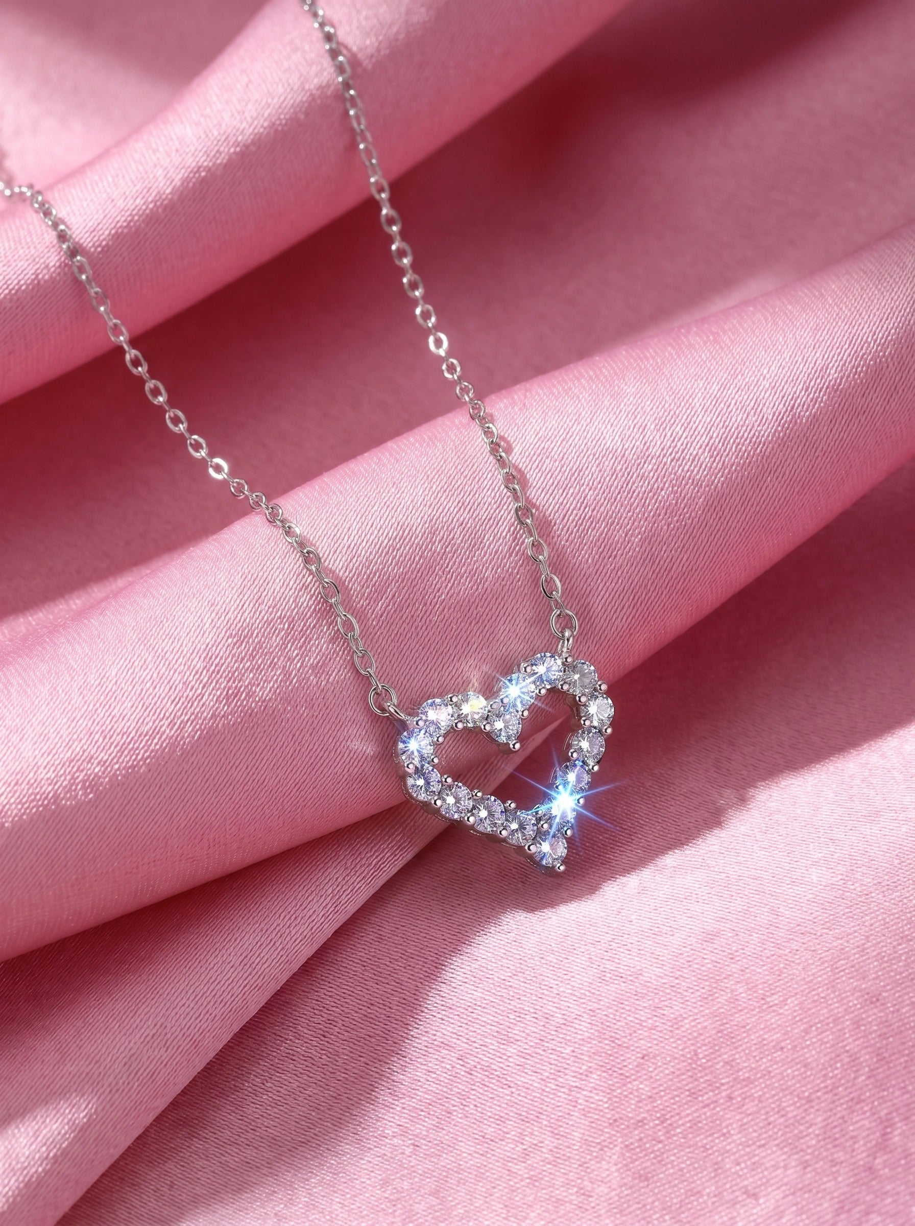Sparkling Open Heart Necklace for Women | Cubic Zirconia Heart Pendant Necklace | Silver Dainty Jewelry Gift for Her