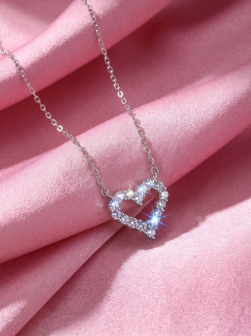 Sparkling Open Heart Necklace for Women | Cubic Zirconia Heart Pendant Necklace | Silver Dainty Jewelry Gift for Her