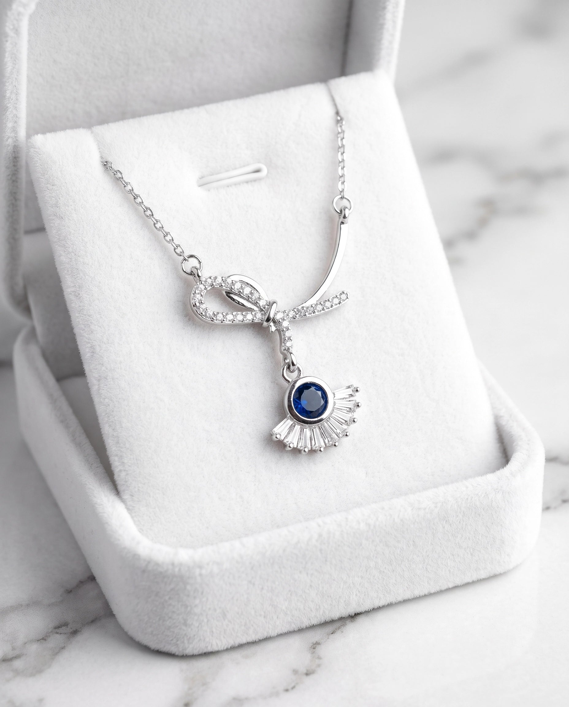Infinity Bow Crystal Necklace for Women | Available in Silver, Blue & Black | Elegant Pendant Necklace | Gift for Her | EveStone