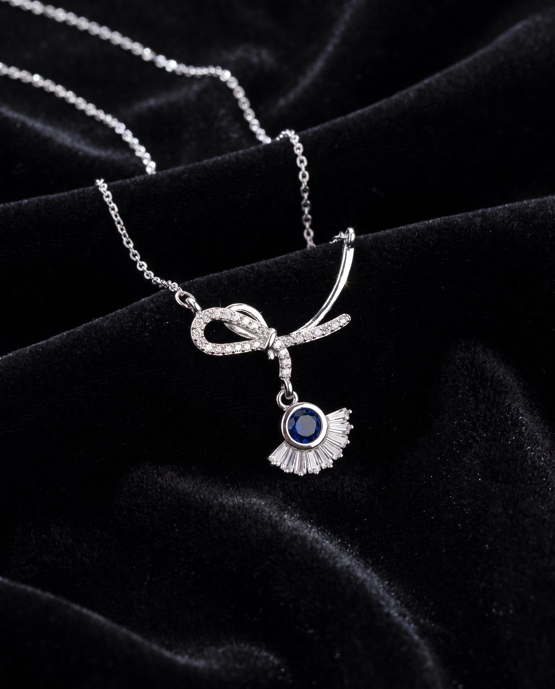 Infinity Bow Crystal Necklace for Women | Available in Silver, Blue & Black | Elegant Pendant Necklace | Gift for Her | EveStone