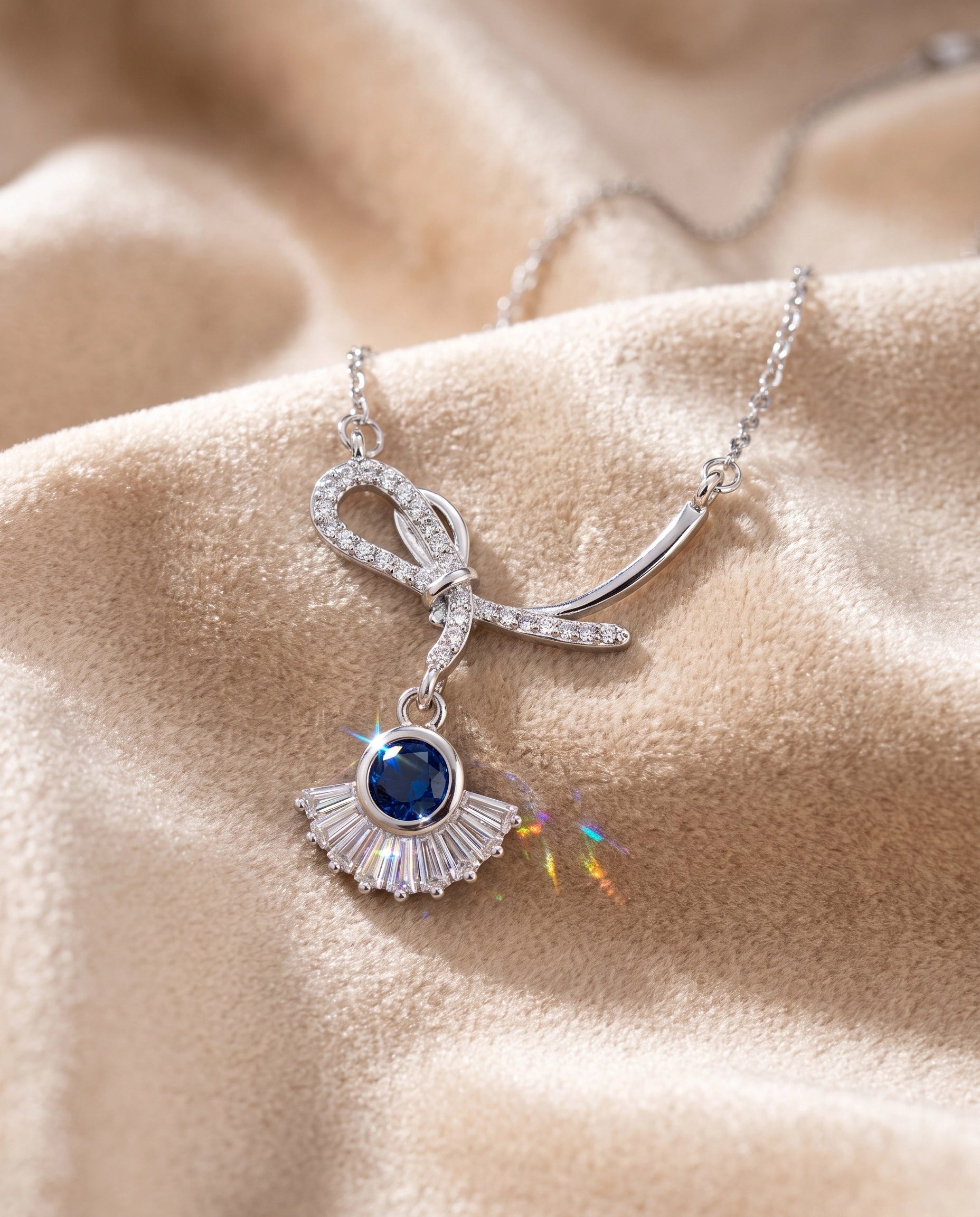 Infinity Bow Crystal Necklace for Women | Available in Silver, Blue & Black | Elegant Pendant Necklace | Gift for Her | EveStone