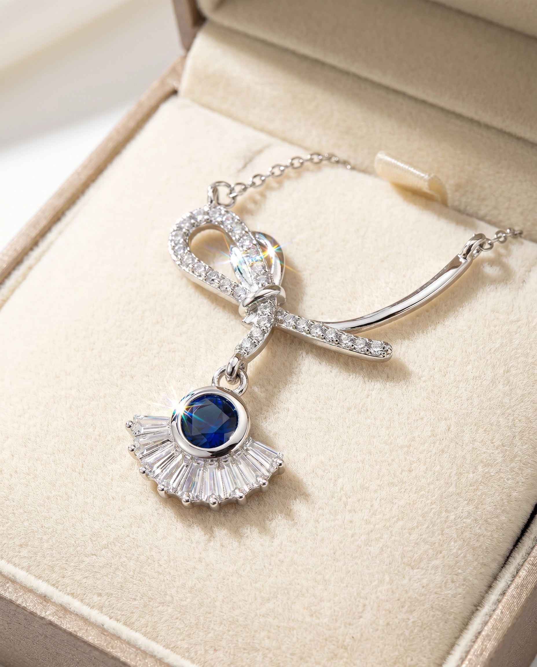 Infinity Bow Crystal Necklace for Women | Available in Silver, Blue & Black | Elegant Pendant Necklace | Gift for Her | EveStone