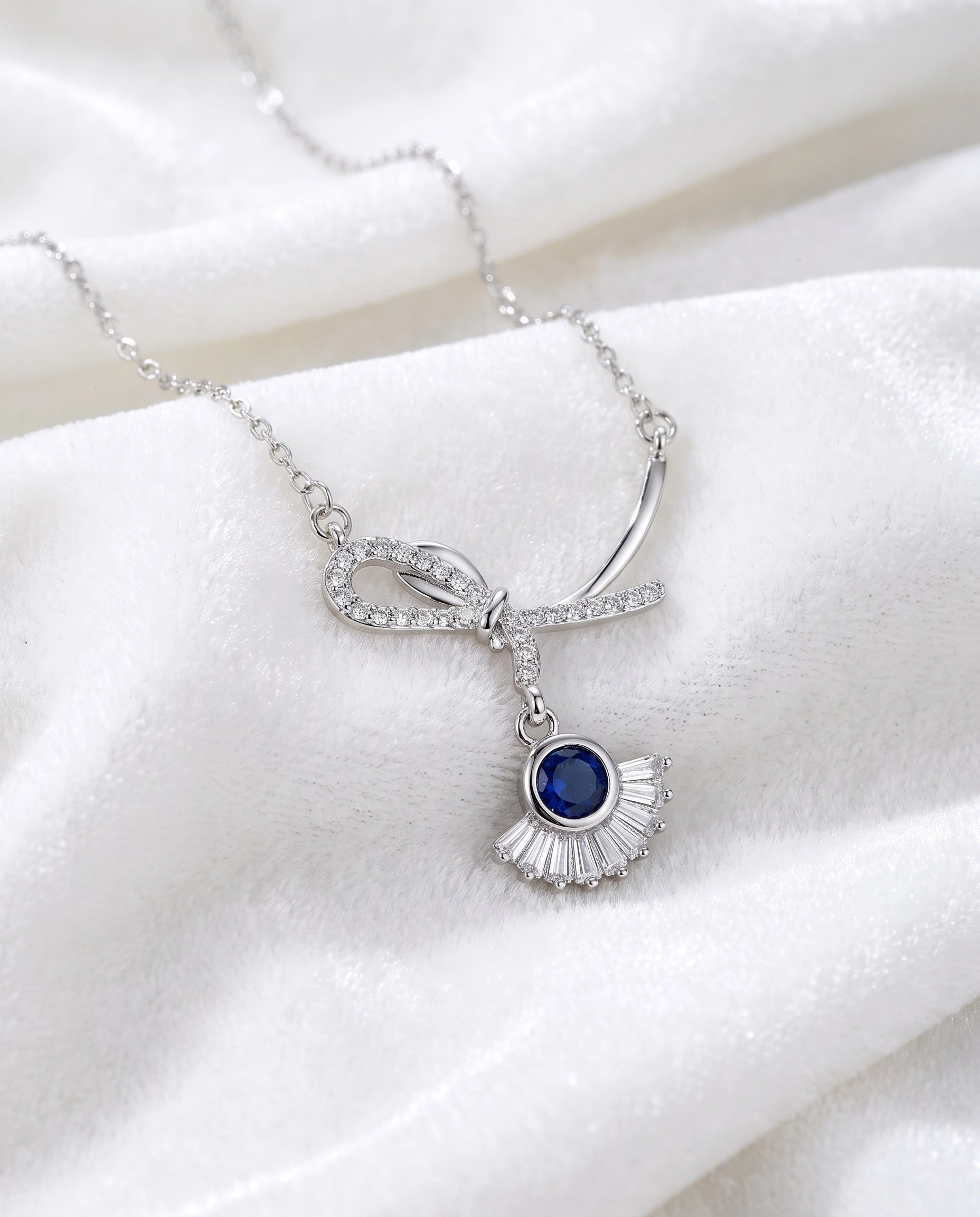 Infinity Bow Crystal Necklace for Women | Available in Silver, Blue & Black | Elegant Pendant Necklace | Gift for Her | EveStone