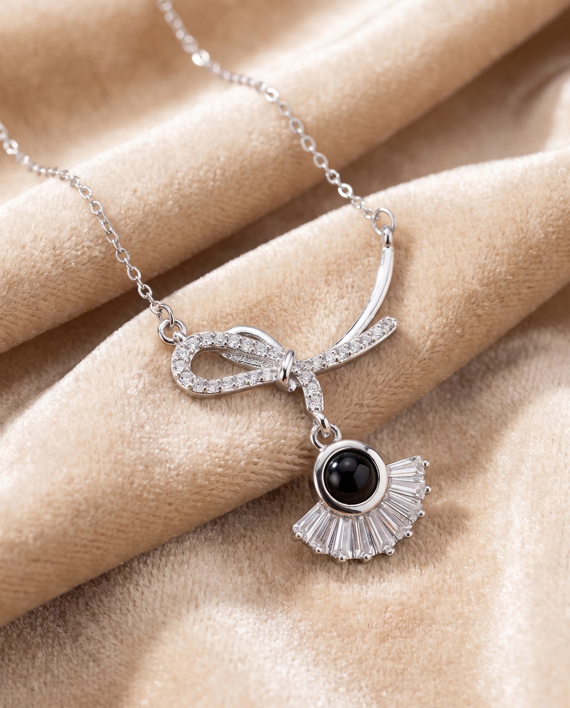 Infinity Bow Crystal Necklace for Women | Available in Silver, Blue & Black | Elegant Pendant Necklace | Gift for Her | EveStone
