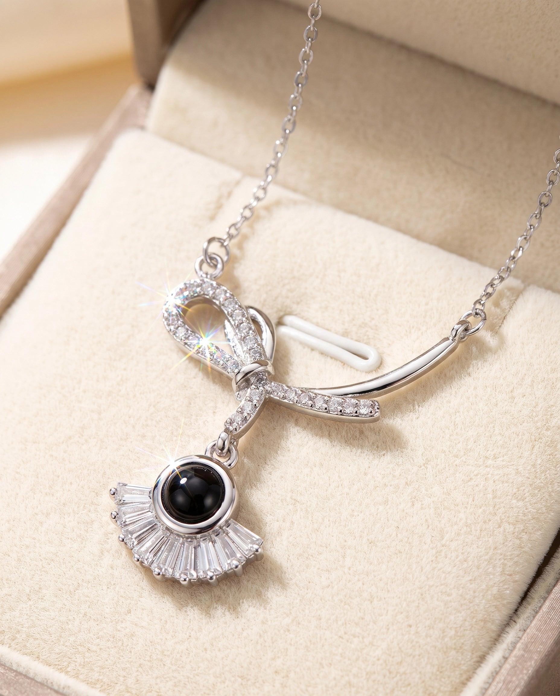 Infinity Bow Crystal Necklace for Women | Available in Silver, Blue & Black | Elegant Pendant Necklace | Gift for Her | EveStone