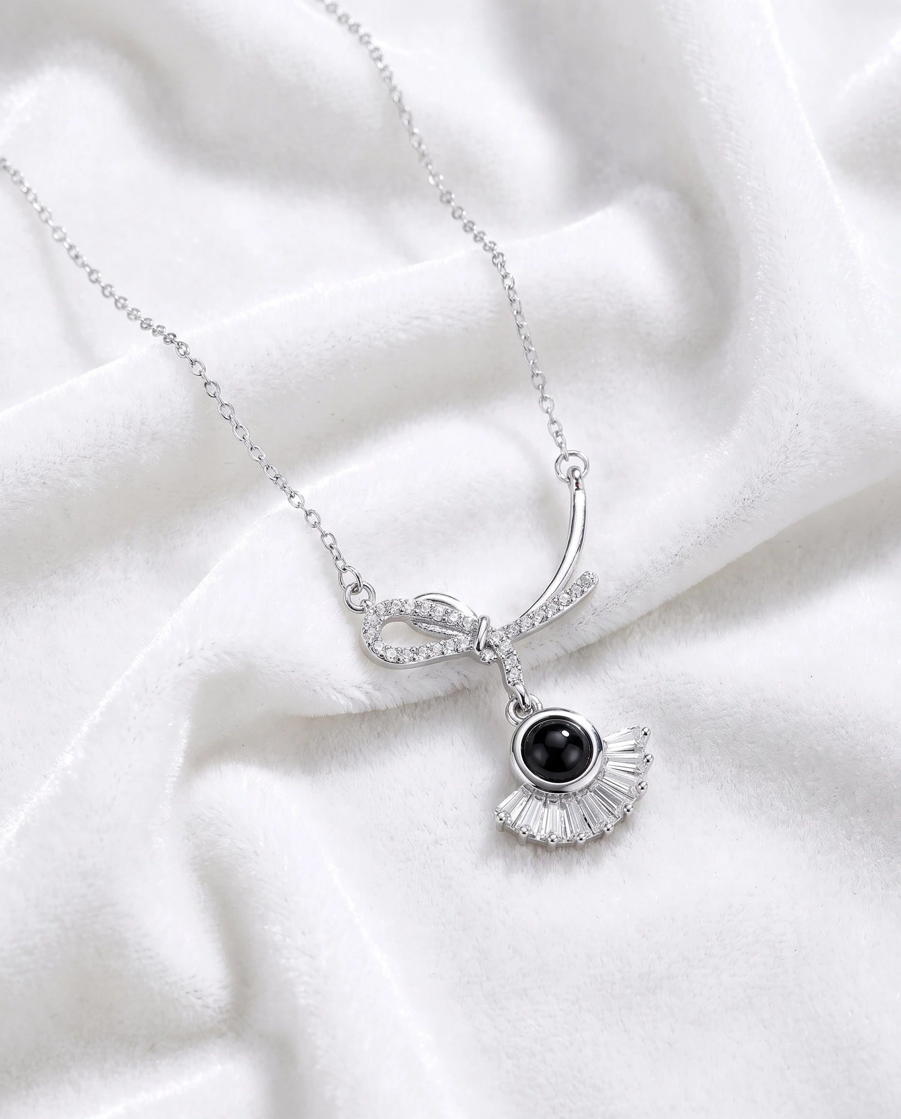 Infinity Bow Crystal Necklace for Women | Available in Silver, Blue & Black | Elegant Pendant Necklace | Gift for Her | EveStone
