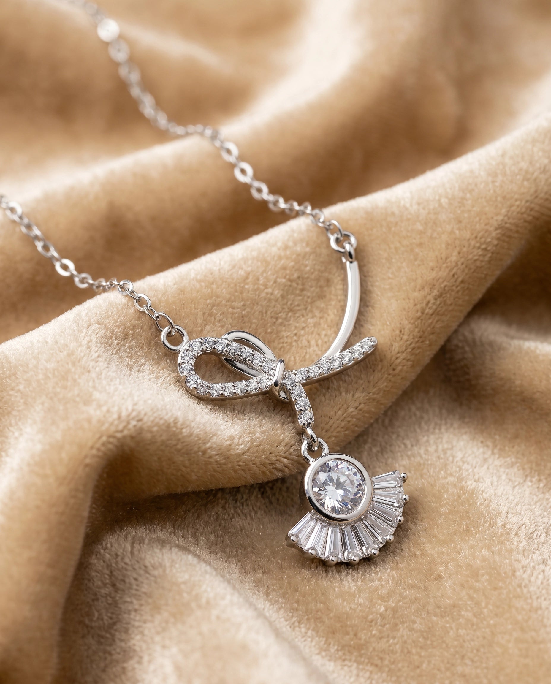 Infinity Bow Crystal Necklace for Women | Available in Silver, Blue & Black | Elegant Pendant Necklace | Gift for Her | EveStone