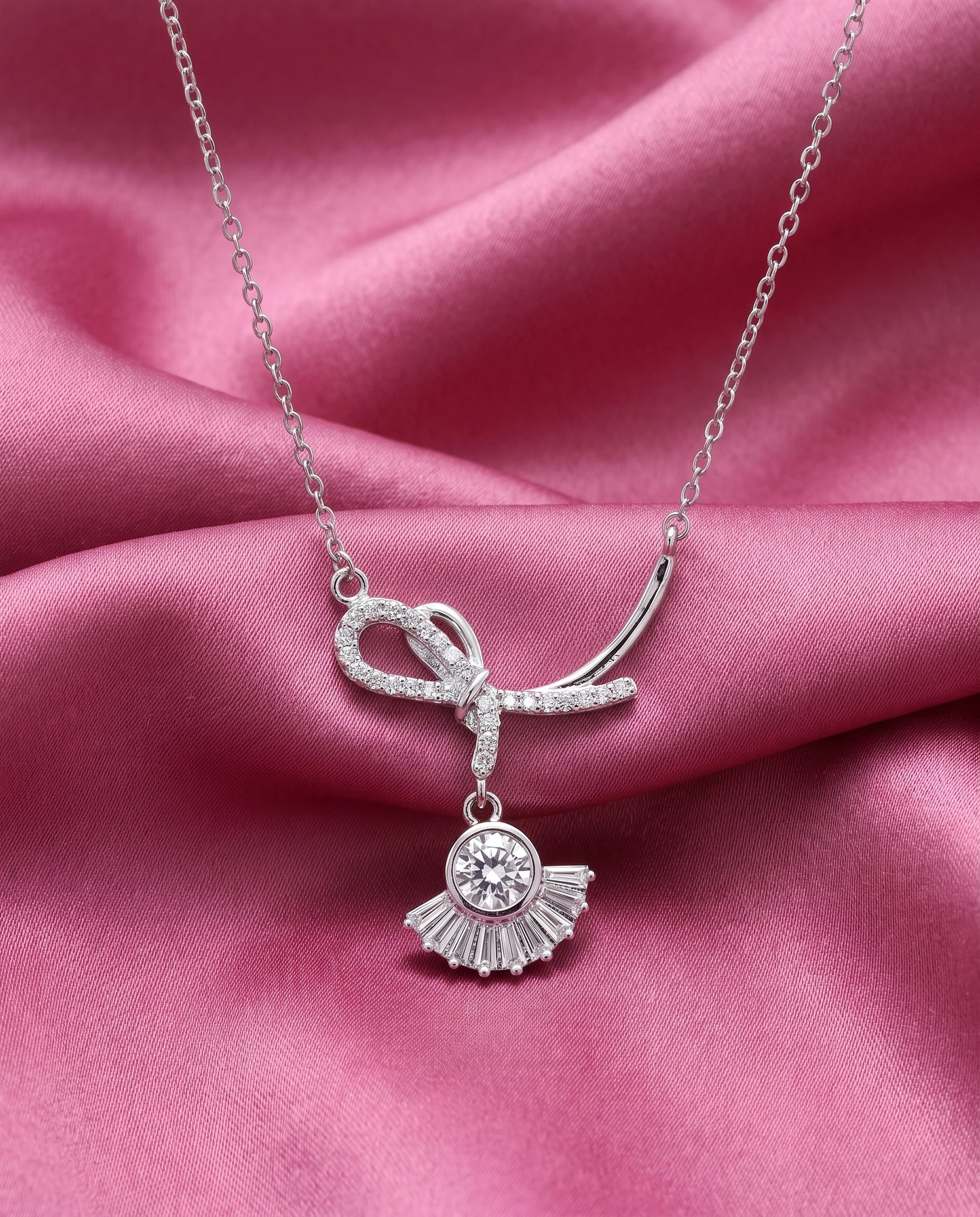 Infinity Bow Crystal Necklace for Women | Available in Silver, Blue & Black | Elegant Pendant Necklace | Gift for Her | EveStone