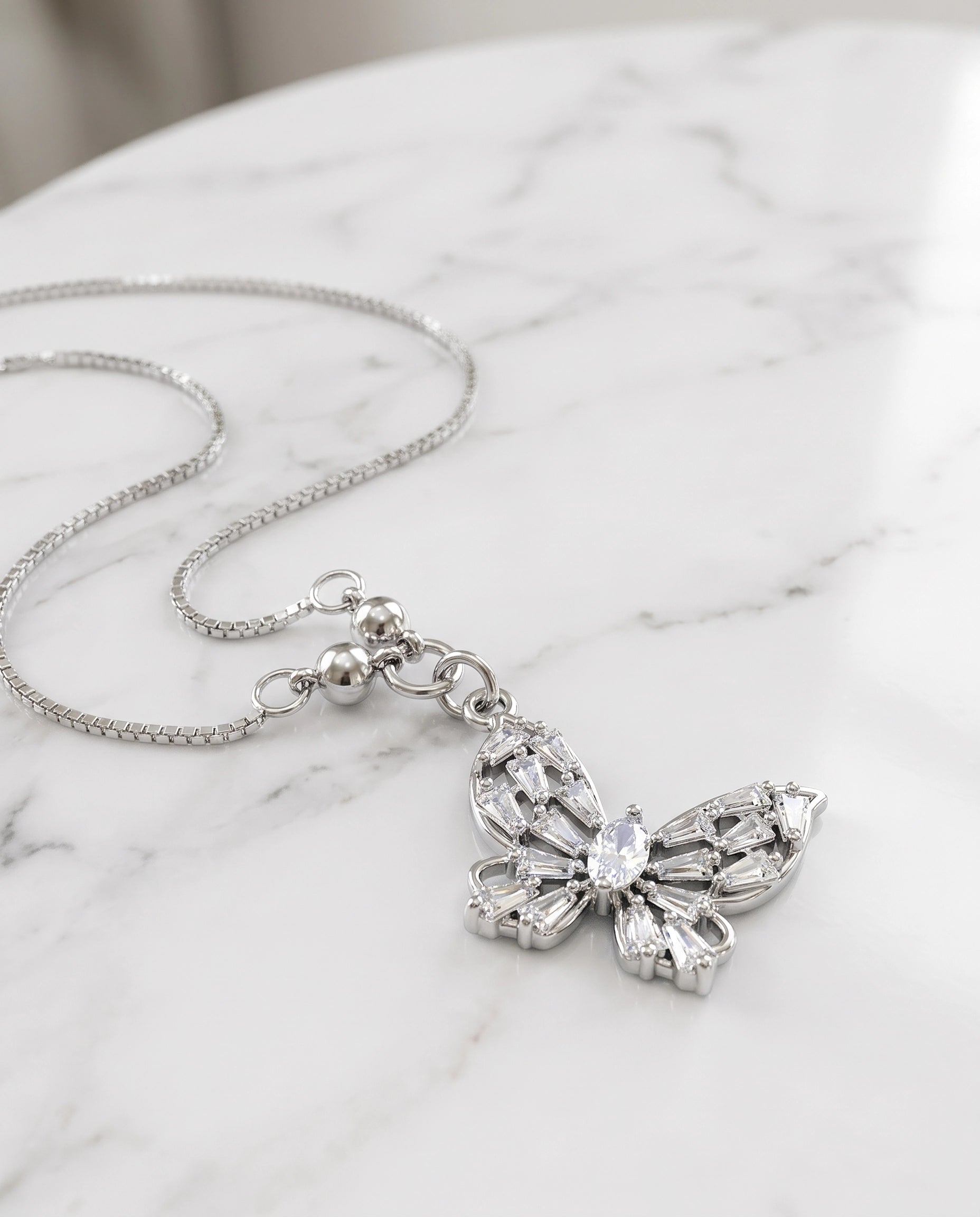 Butterfly Crystal Pendant Necklace for Women | Silver Butterfly Necklace | White & Blue Crystal Variants | Elegant Butterfly Jewelry | Gift for Her | EveStone
