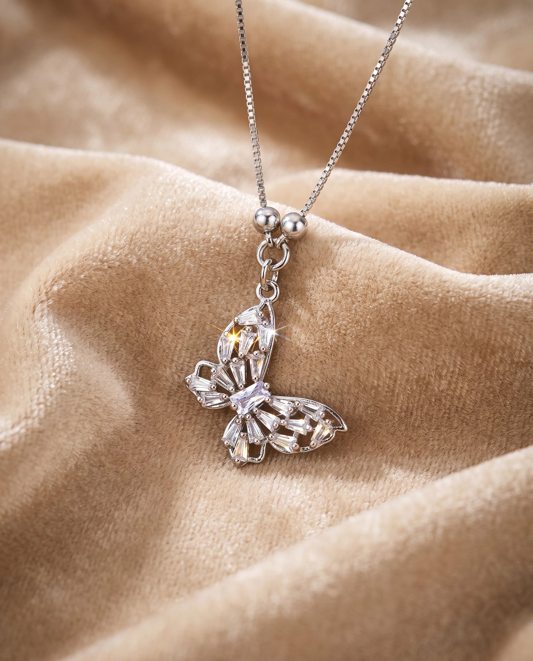 Butterfly Crystal Pendant Necklace for Women | Silver Butterfly Necklace | White & Blue Crystal Variants | Elegant Butterfly Jewelry | Gift for Her | EveStone