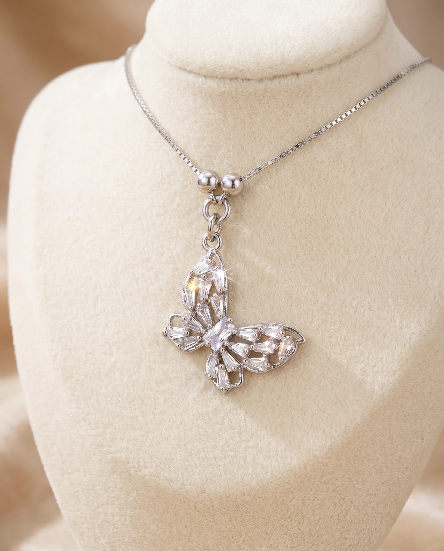 Butterfly Crystal Pendant Necklace for Women | Silver Butterfly Necklace | White & Blue Crystal Variants | Elegant Butterfly Jewelry | Gift for Her | EveStone