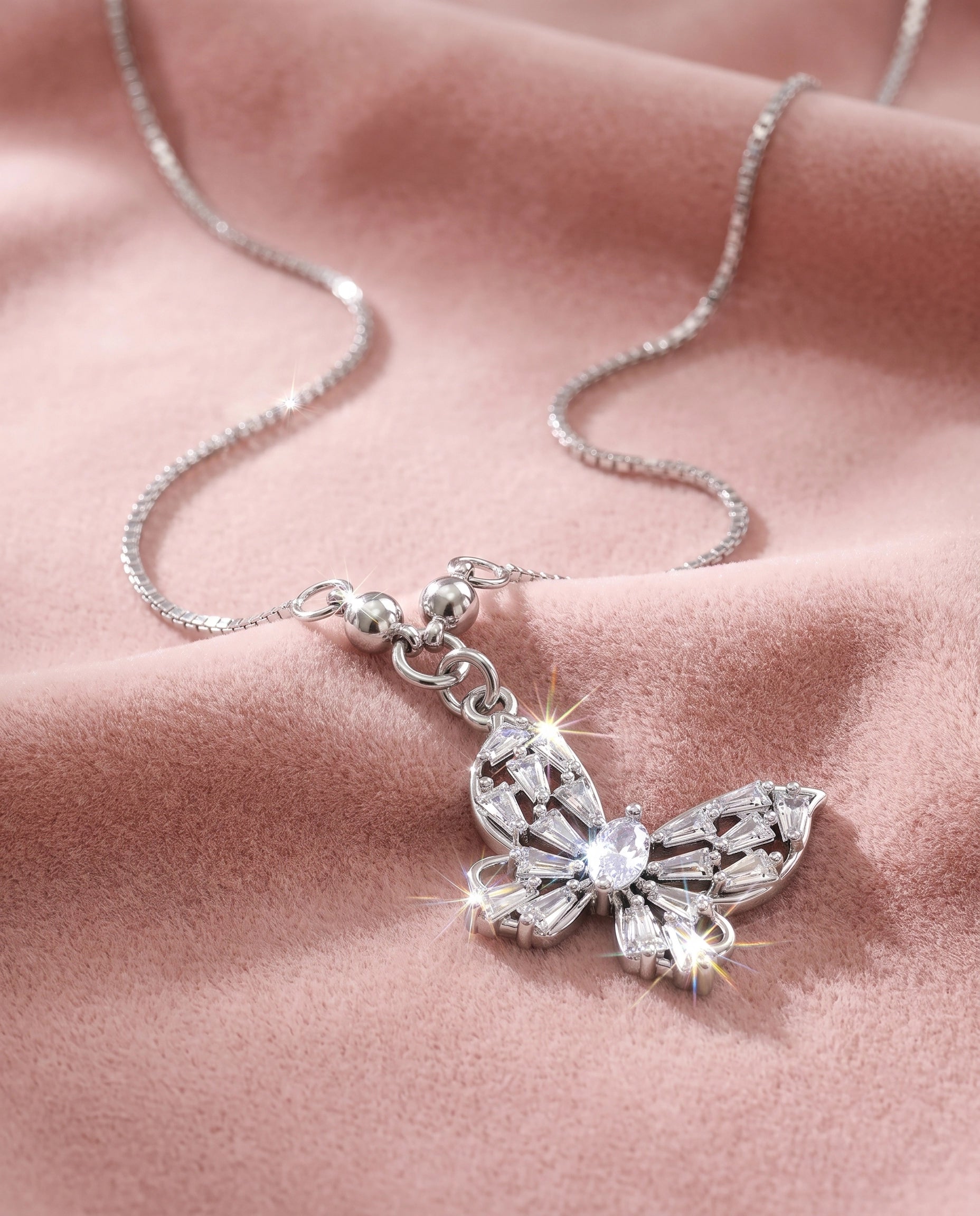 Butterfly Crystal Pendant Necklace for Women | Silver Butterfly Necklace | White & Blue Crystal Variants | Elegant Butterfly Jewelry | Gift for Her | EveStone