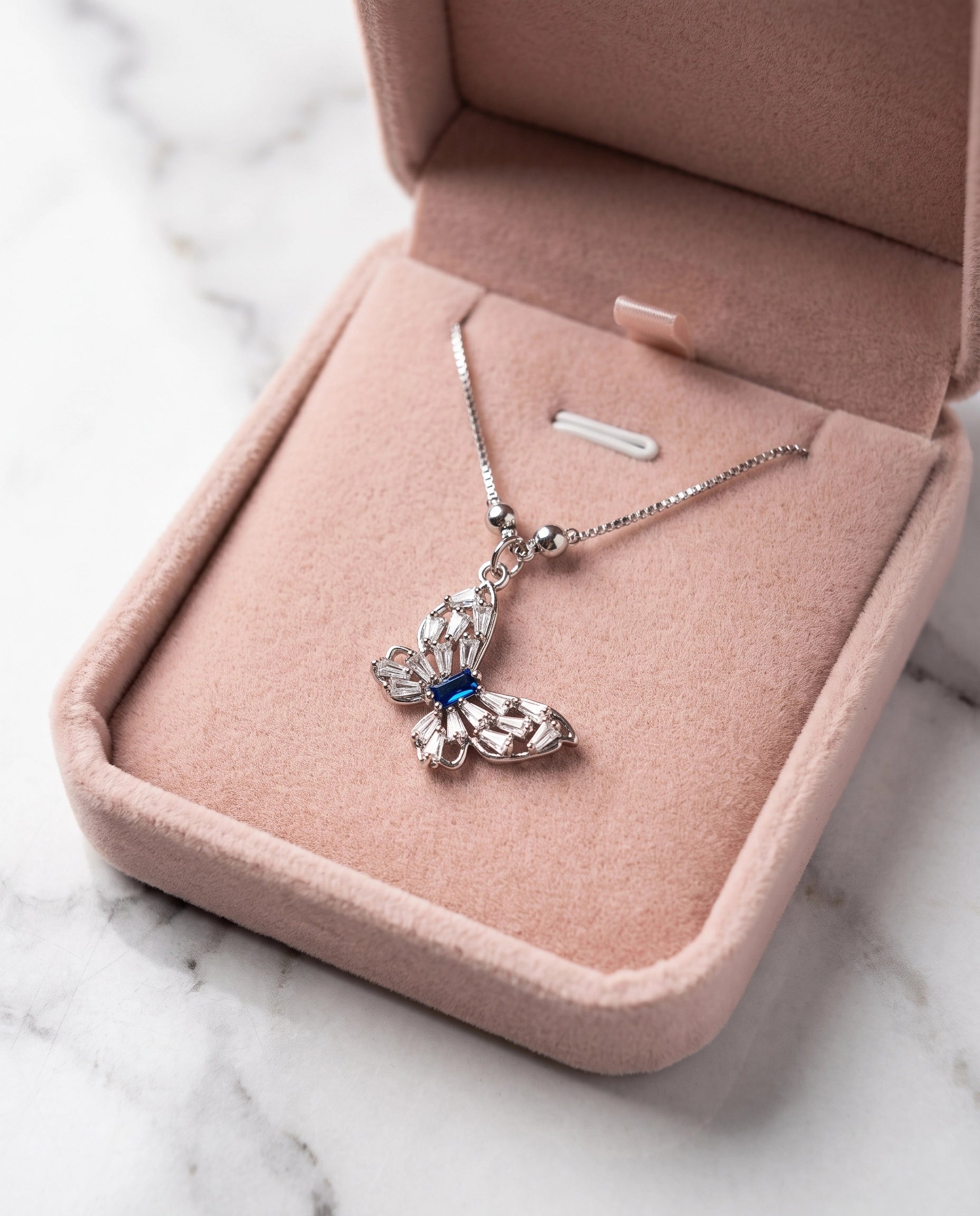 Butterfly Crystal Pendant Necklace for Women | Silver Butterfly Necklace | White & Blue Crystal Variants | Elegant Butterfly Jewelry | Gift for Her | EveStone