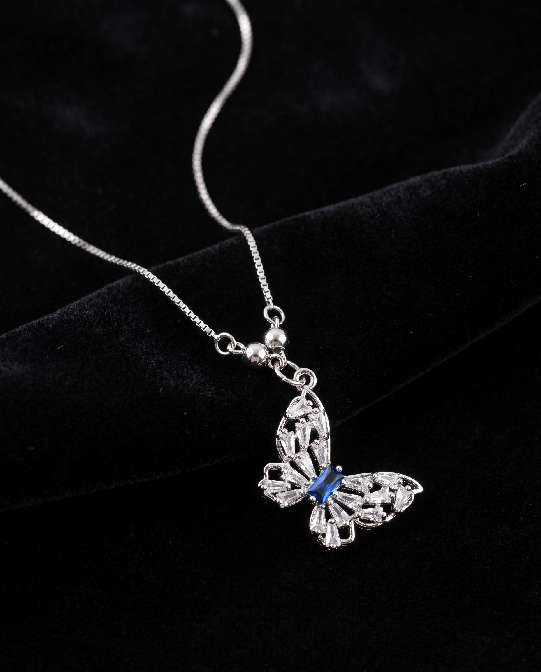 Butterfly Crystal Pendant Necklace for Women | Silver Butterfly Necklace | White & Blue Crystal Variants | Elegant Butterfly Jewelry | Gift for Her | EveStone
