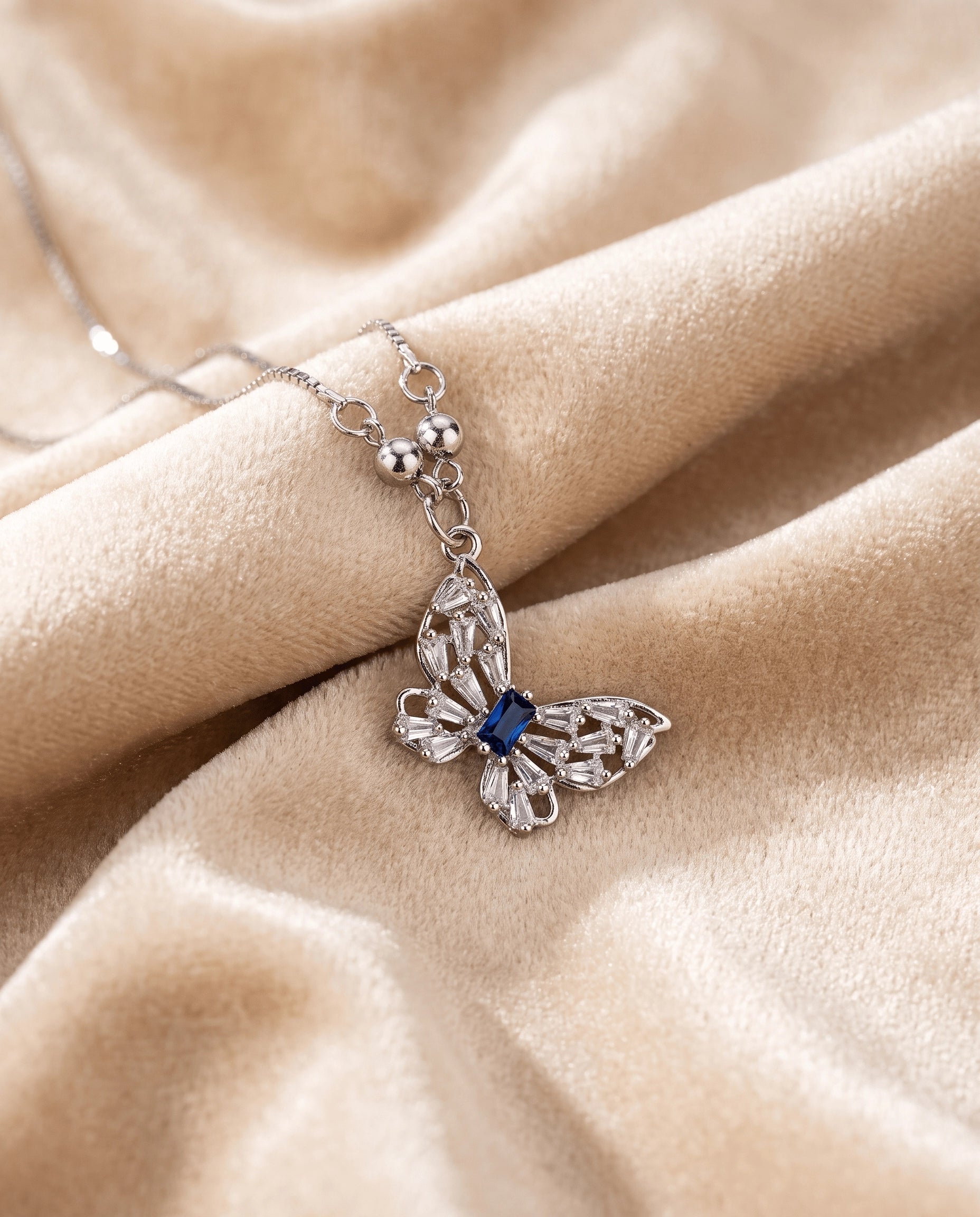 Butterfly Crystal Pendant Necklace for Women | Silver Butterfly Necklace | White & Blue Crystal Variants | Elegant Butterfly Jewelry | Gift for Her | EveStone