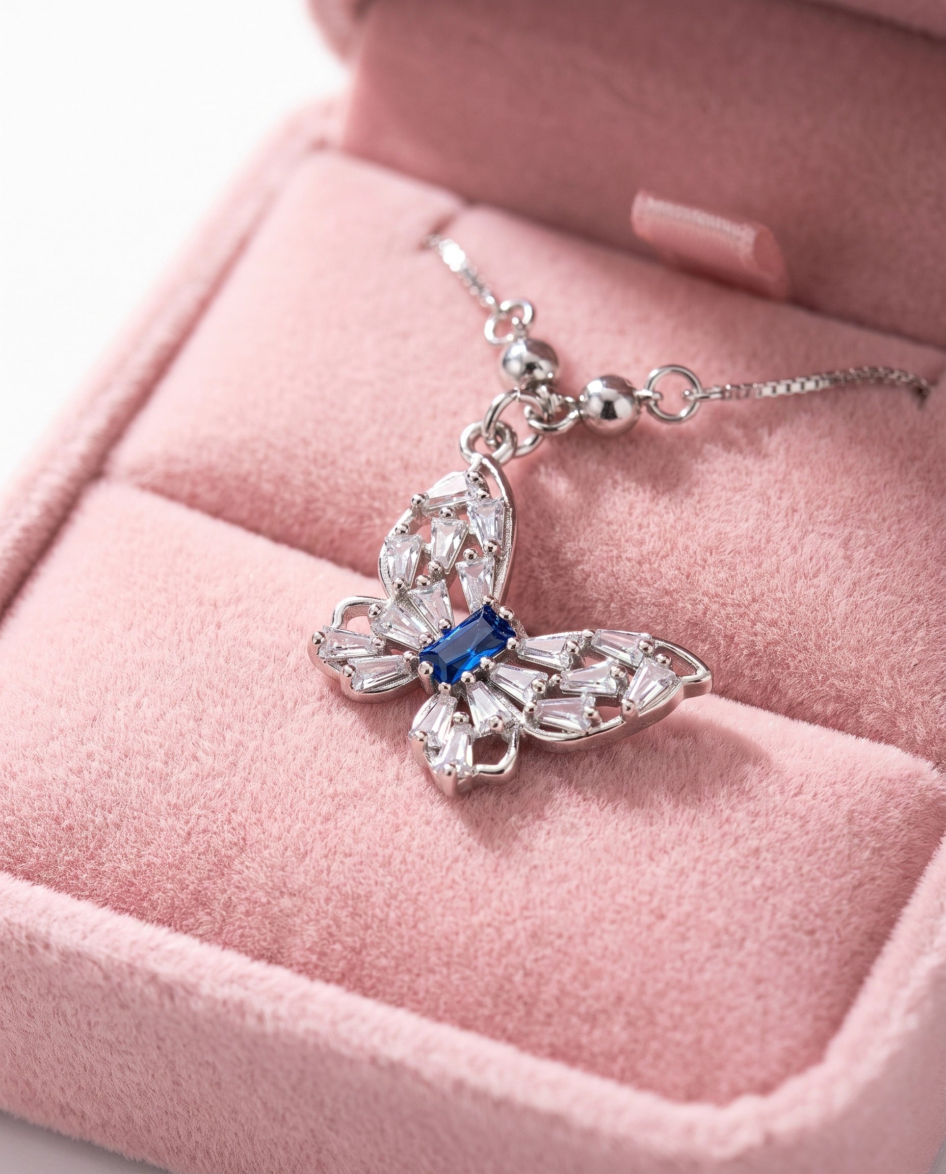 Butterfly Crystal Pendant Necklace for Women | Silver Butterfly Necklace | White & Blue Crystal Variants | Elegant Butterfly Jewelry | Gift for Her | EveStone