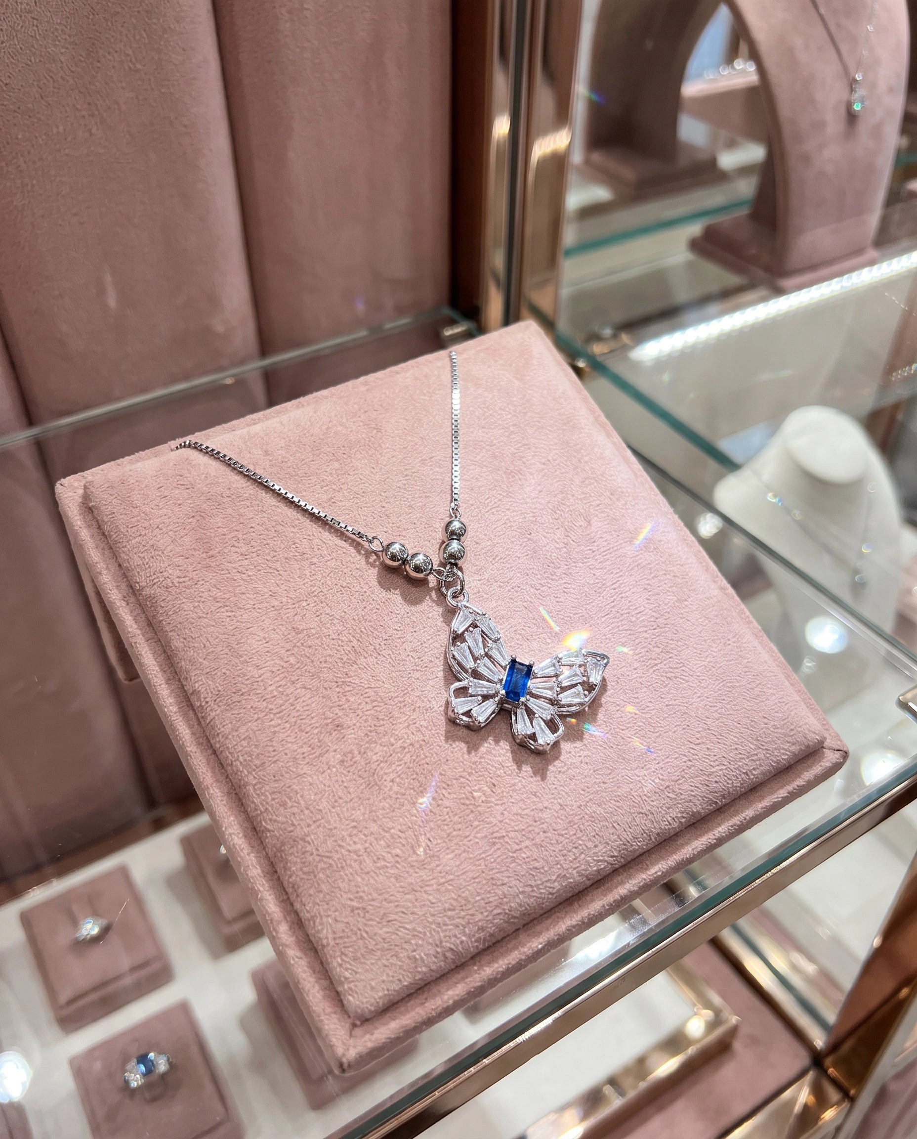 Butterfly Crystal Pendant Necklace for Women | Silver Butterfly Necklace | White & Blue Crystal Variants | Elegant Butterfly Jewelry | Gift for Her | EveStone